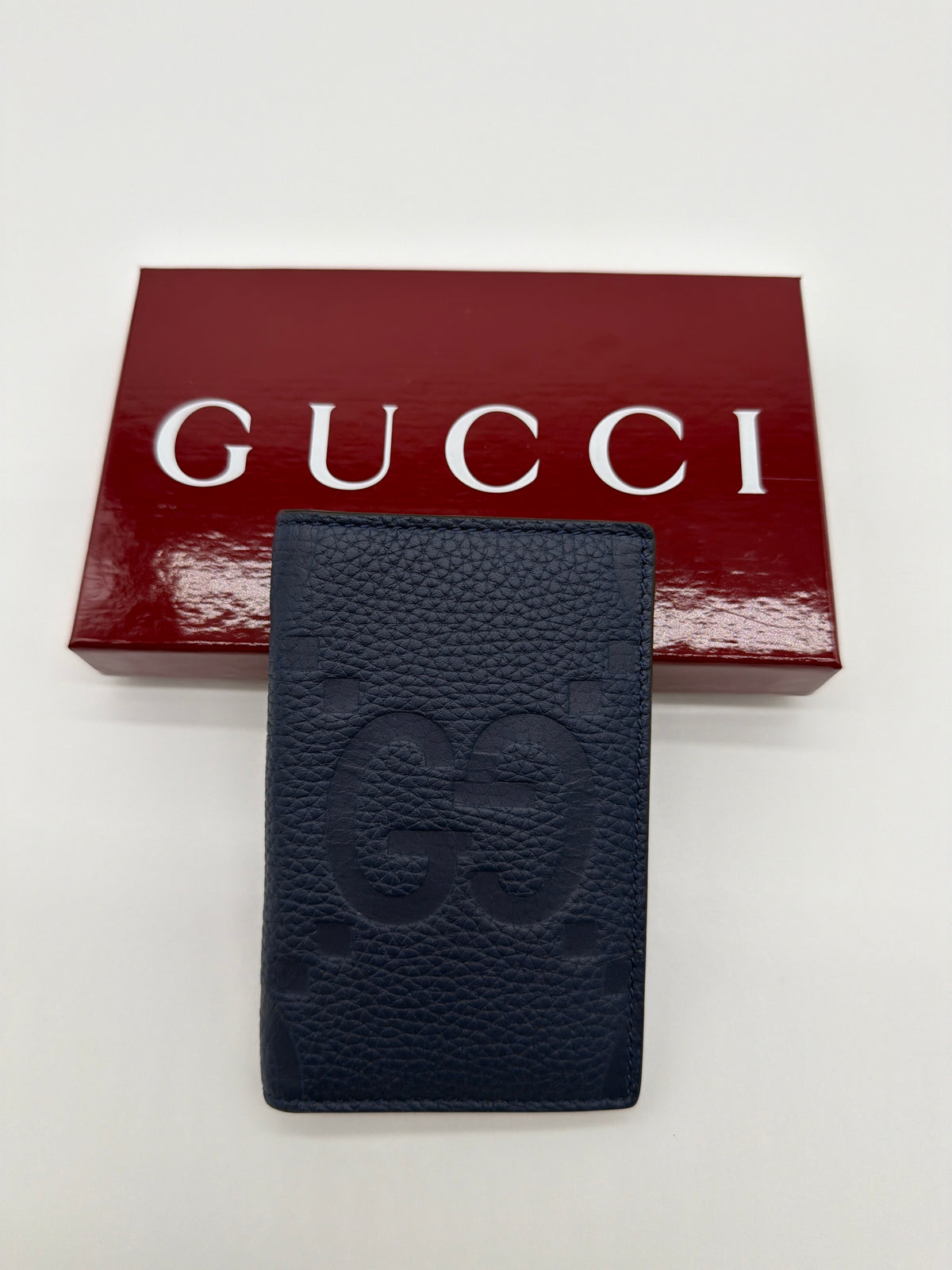 Gucci Jumbo GG leather bifold wallet in blue pebbled leather image 4
