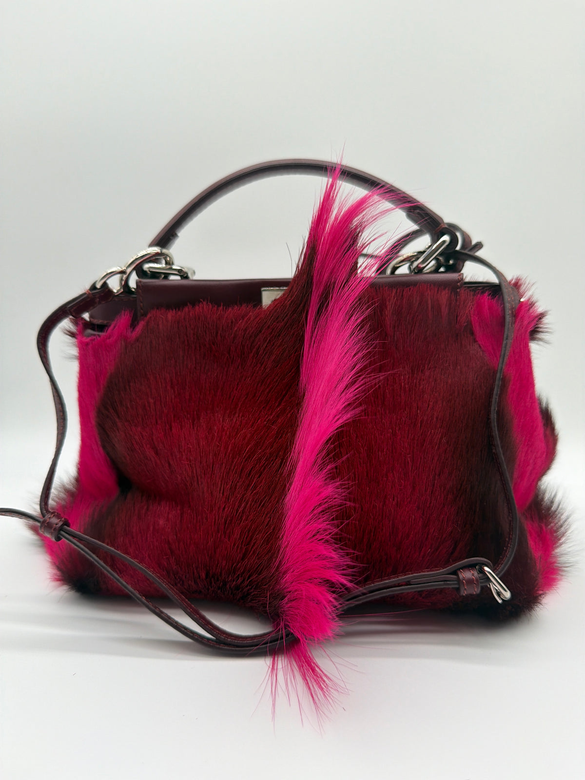 Fendi Peekaboo Mini Gazelle Fur in burgundy and pink image 1