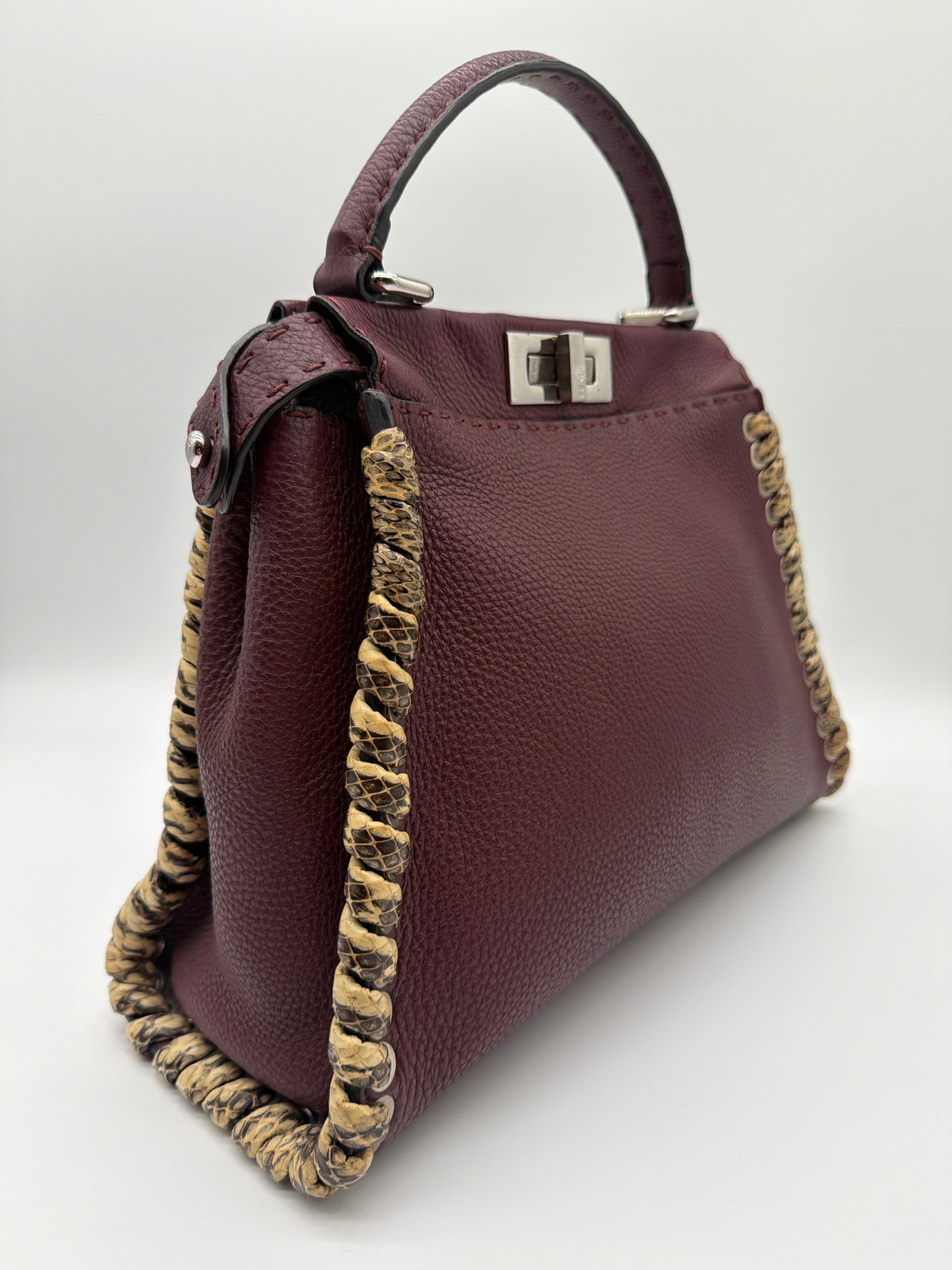 Fendi Peekaboo in burgundy with elaphe snakeskin lace-up image 2