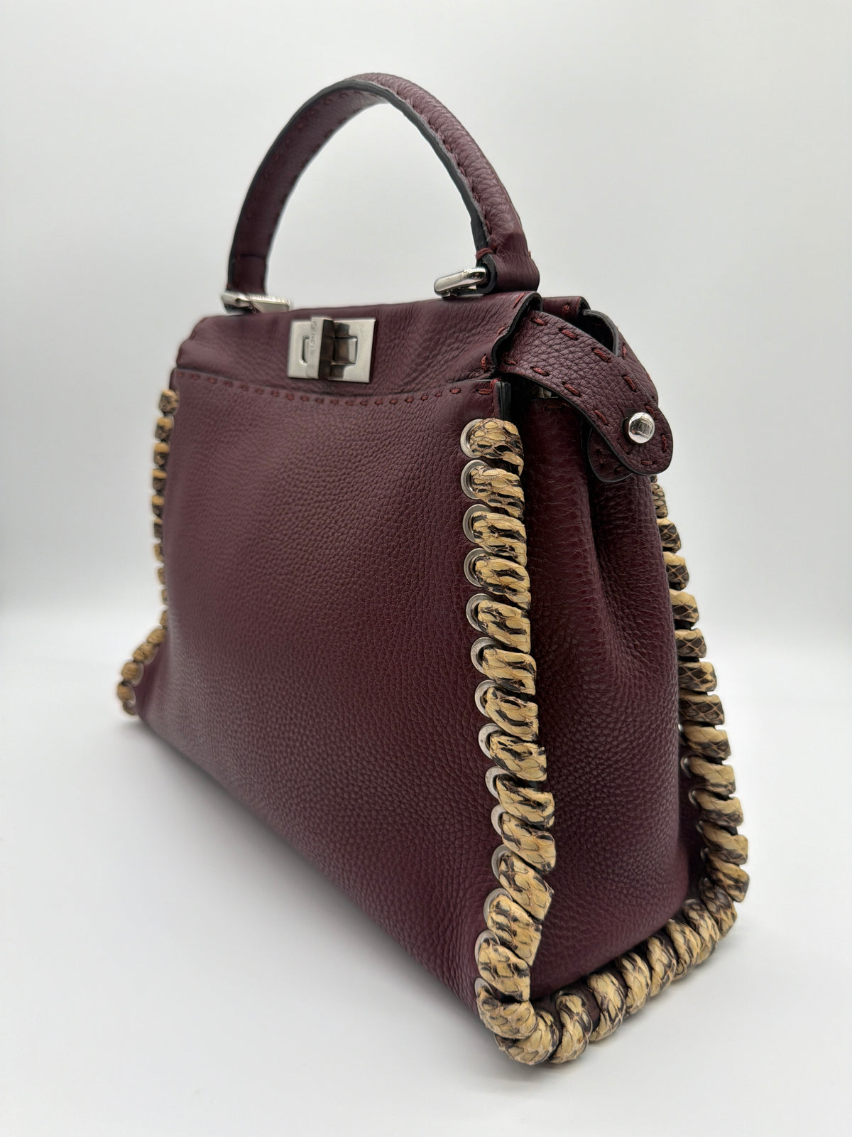 Fendi Peekaboo in burgundy with elaphe snakeskin lace-up image 4