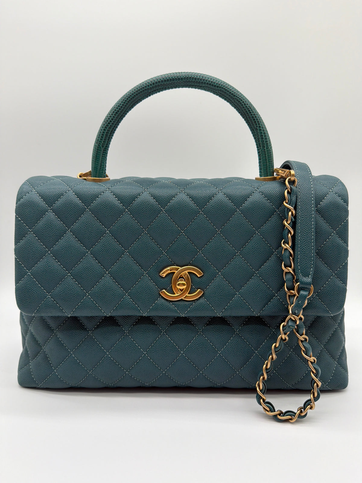 Chanel Coco in green quilted caviar with lizard-trimmed top handle image 1