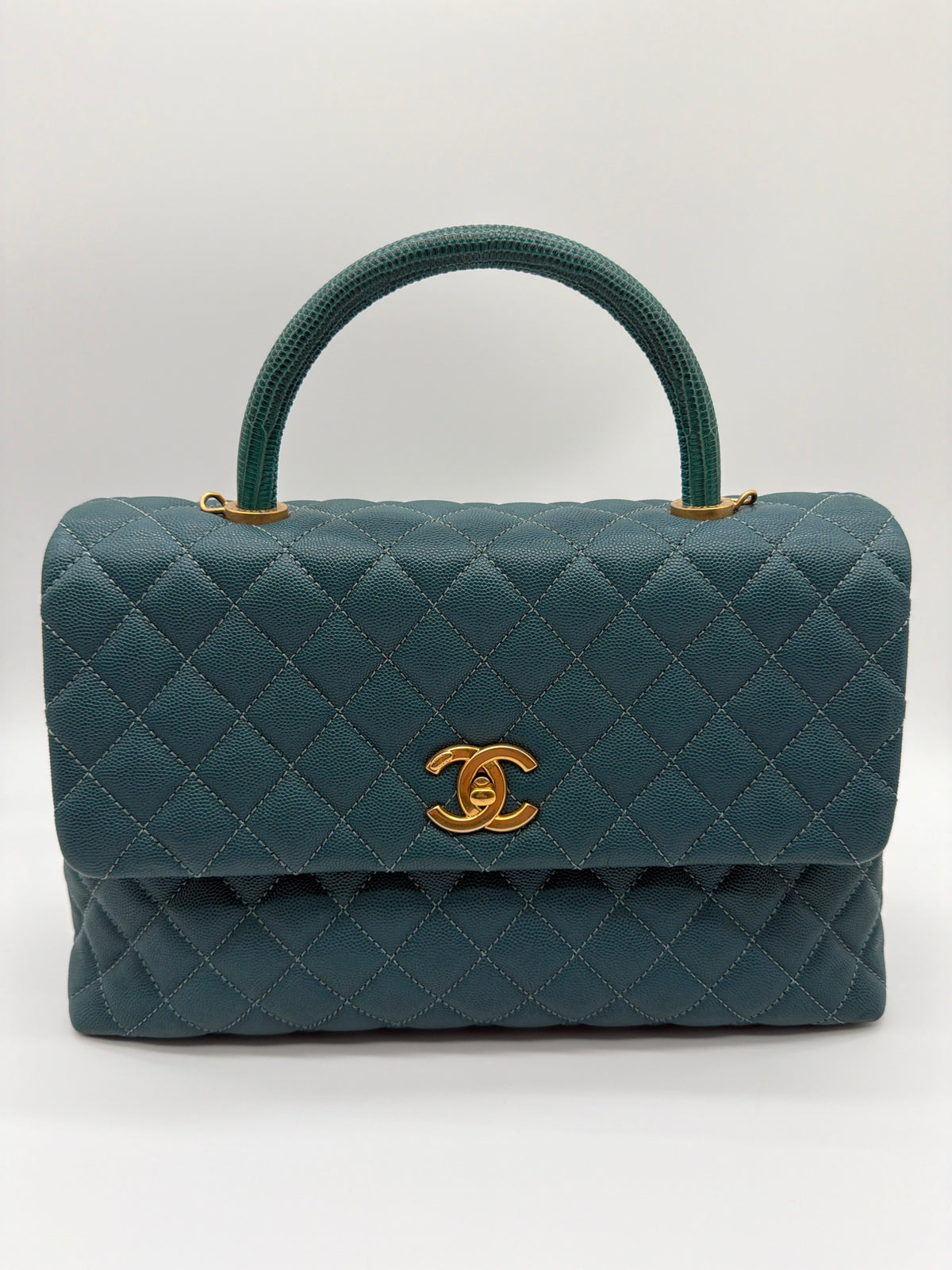 Chanel Coco in green quilted caviar with lizard-trimmed top handle image 2
