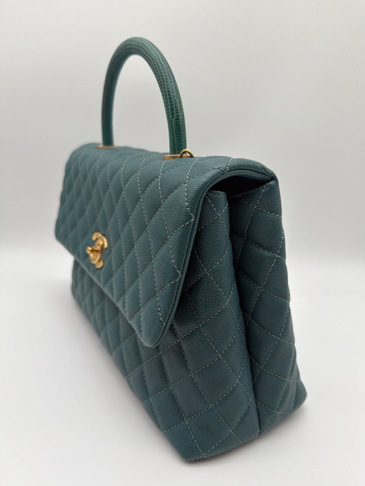 Chanel Coco in green quilted caviar with lizard-trimmed top handle image 3
