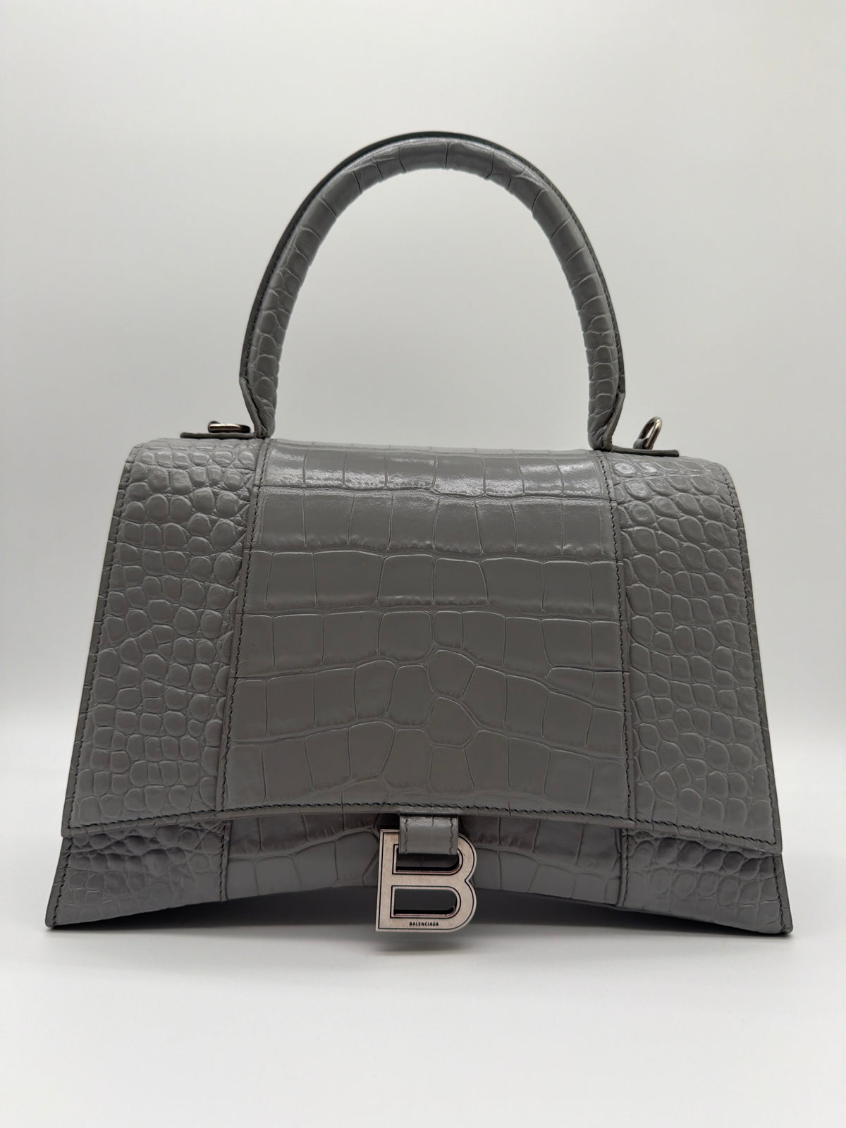 Balenciaga Shiny Calfskin Crocodile Embossed Hourglass Top Handle image 2