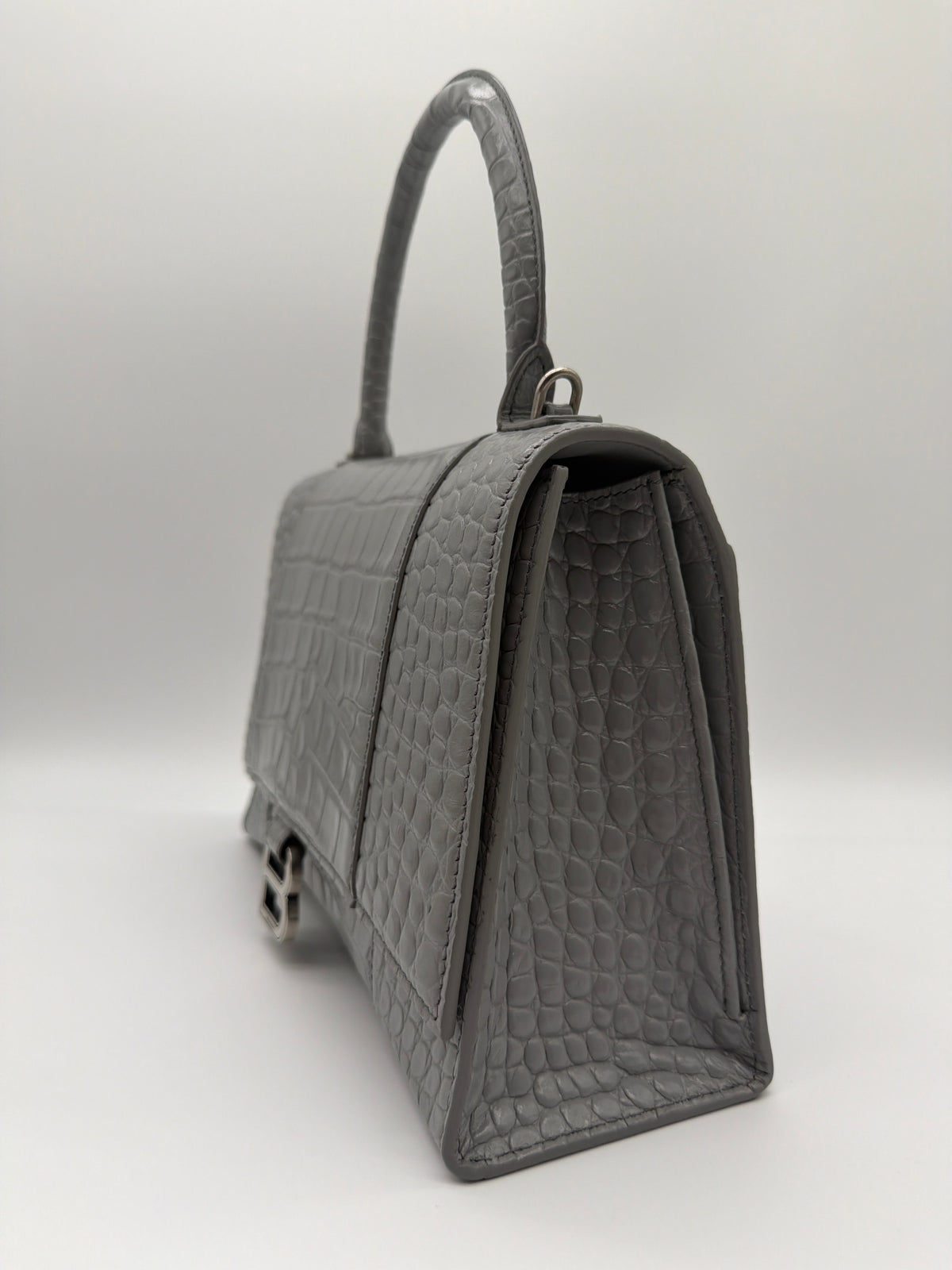 Balenciaga Shiny Calfskin Crocodile Embossed Hourglass Top Handle image 3