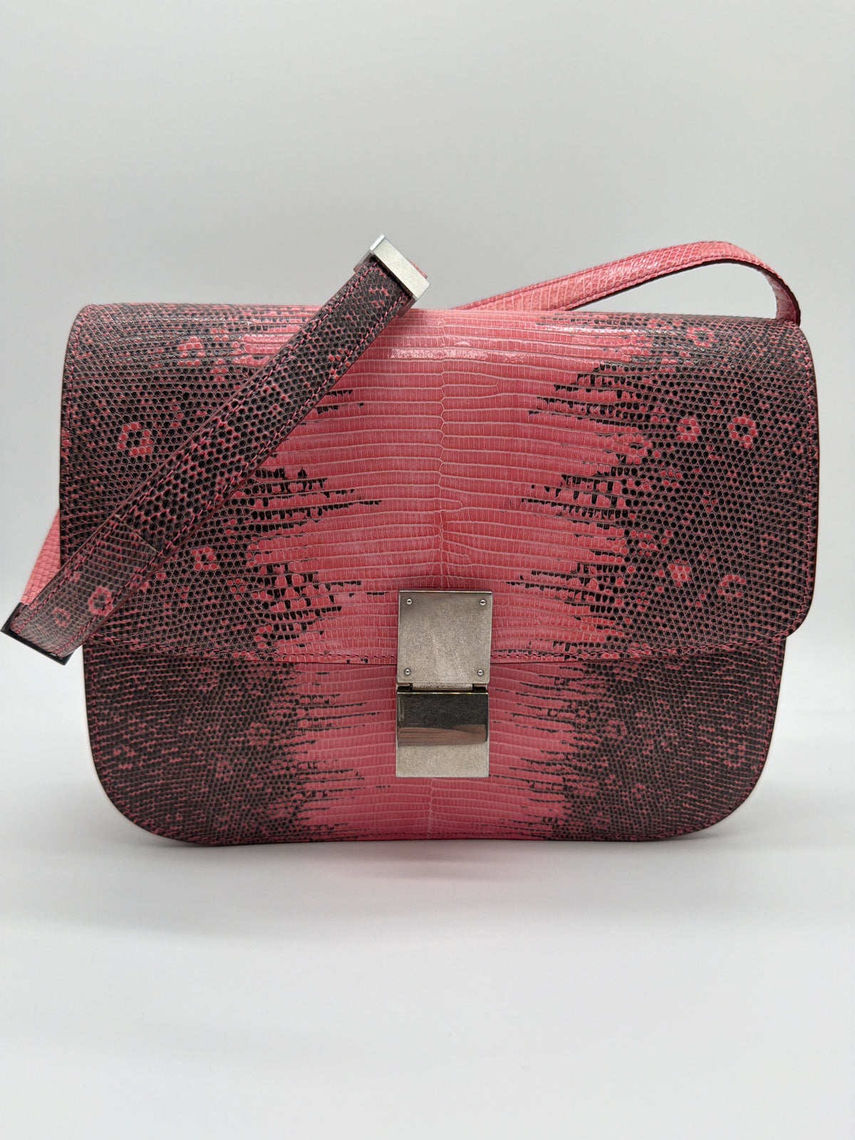Celine Medium Classic Box in pink and black varanus salvator lizard skin image 1