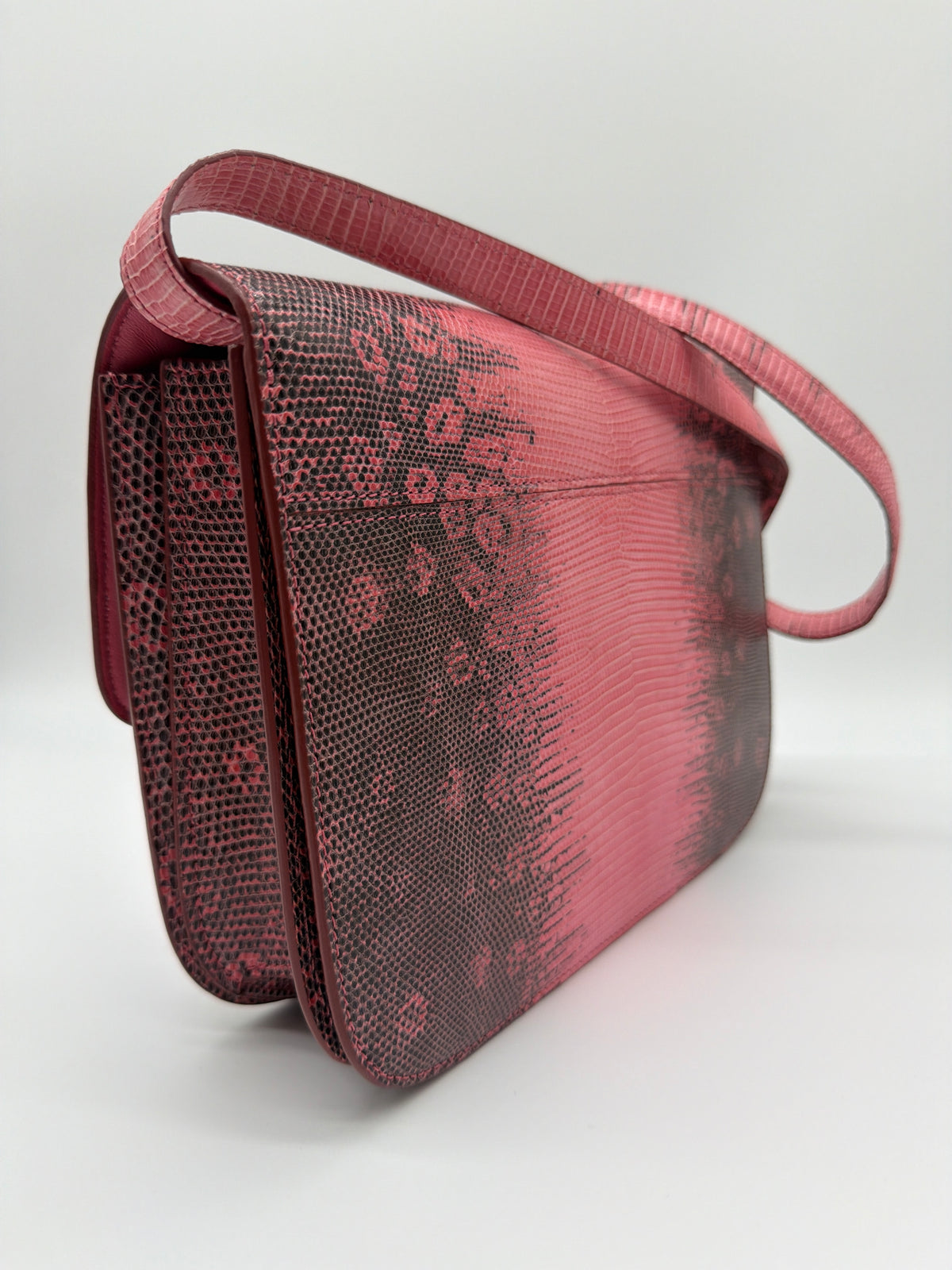 Celine Medium Classic Box in pink and black varanus salvator lizard skin image 2