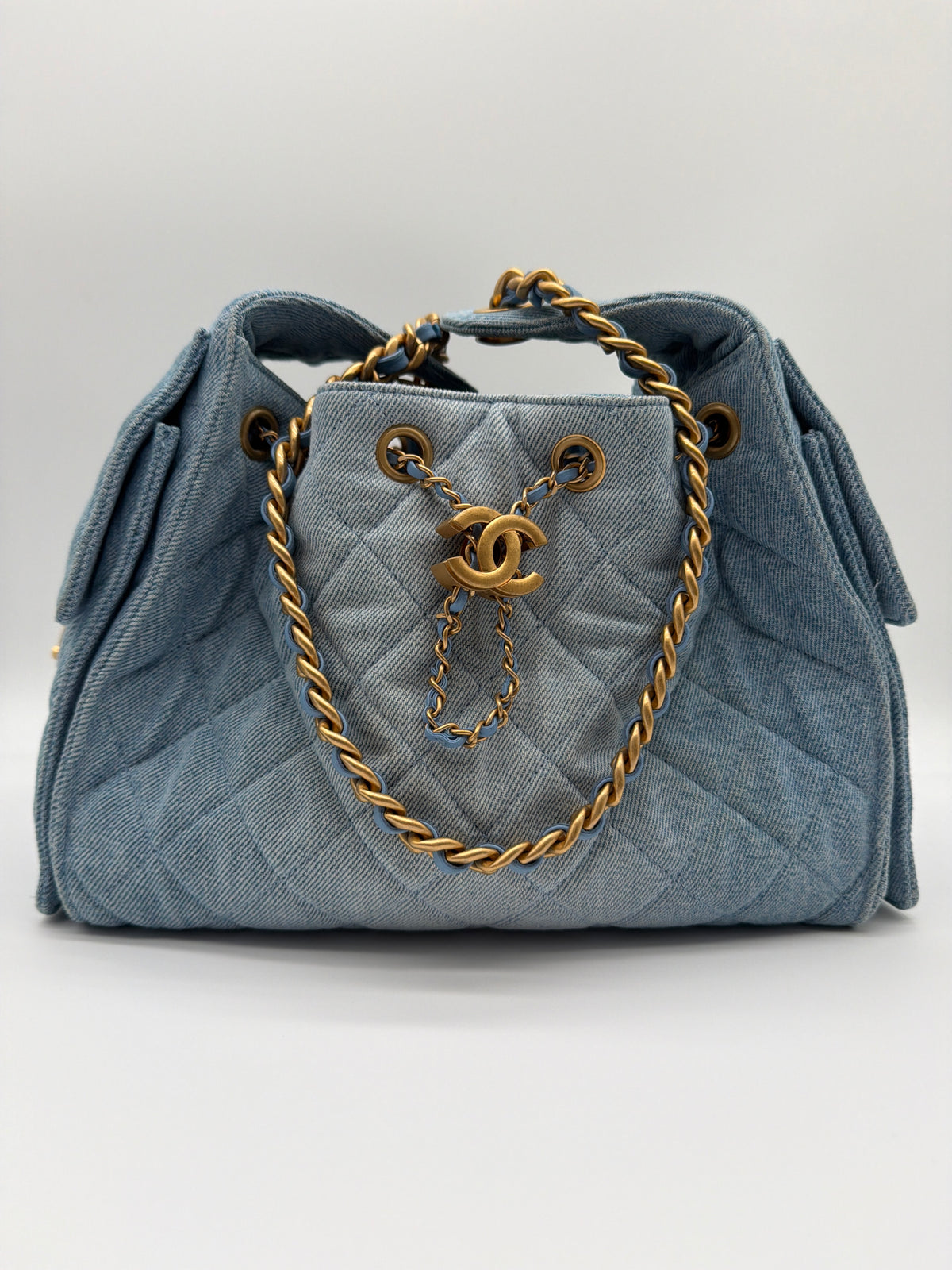 Chanel 25 Small Handbag in blue washed denim image 1