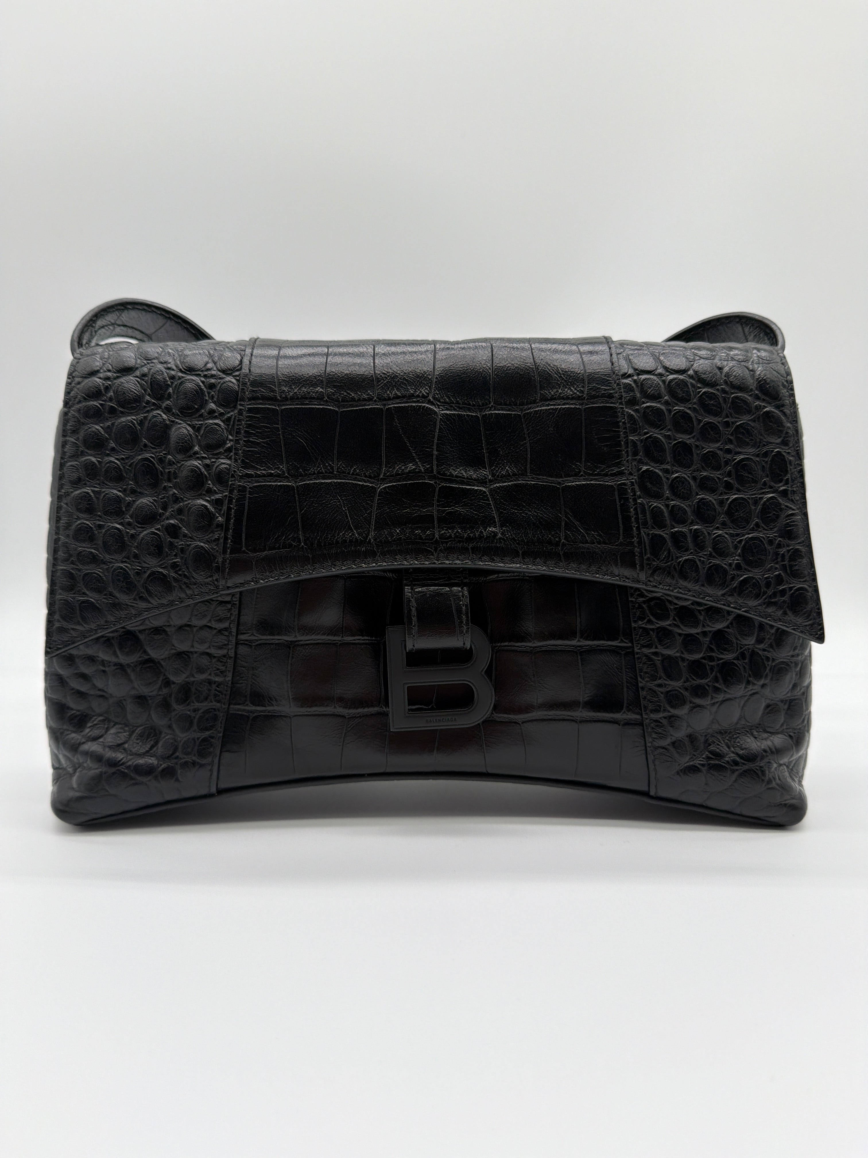 Balenciaga Downtown XS in black crocodile-embossed
