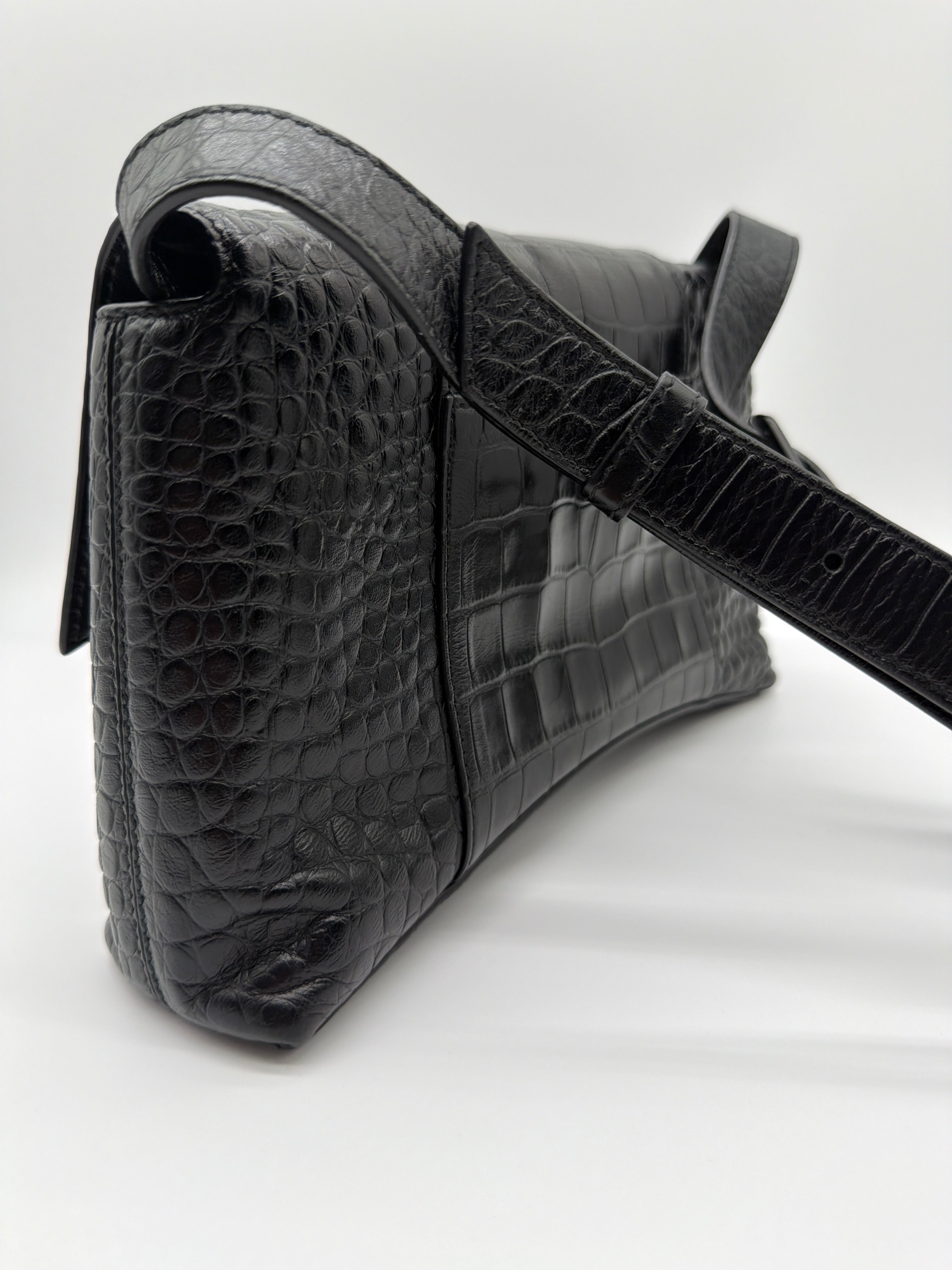 Balenciaga Downtown XS in black crocodile-embossed
