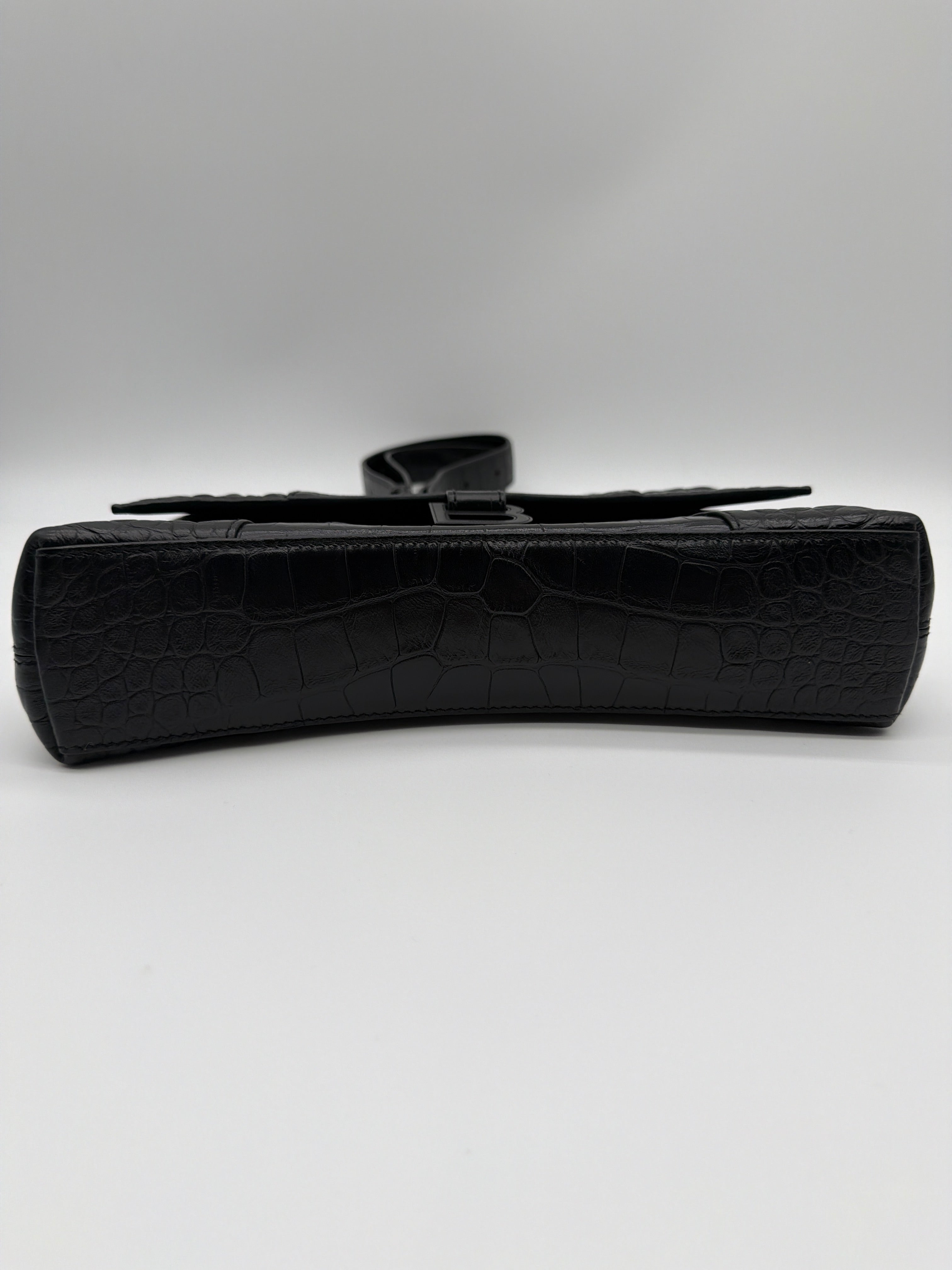 Balenciaga Downtown XS in black crocodile-embossed