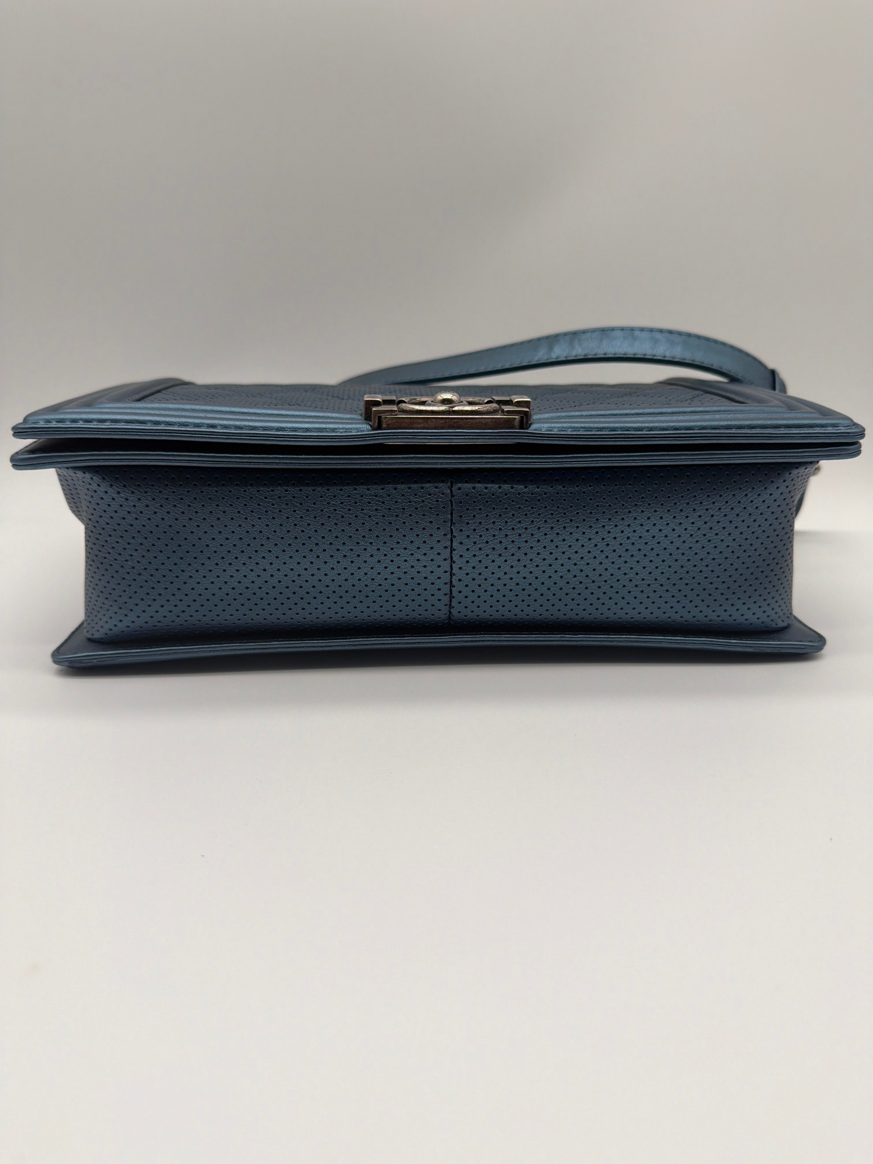 Chanel Metallic Blue Perforated Quilted Lambskin Old Medium Boy — image 4