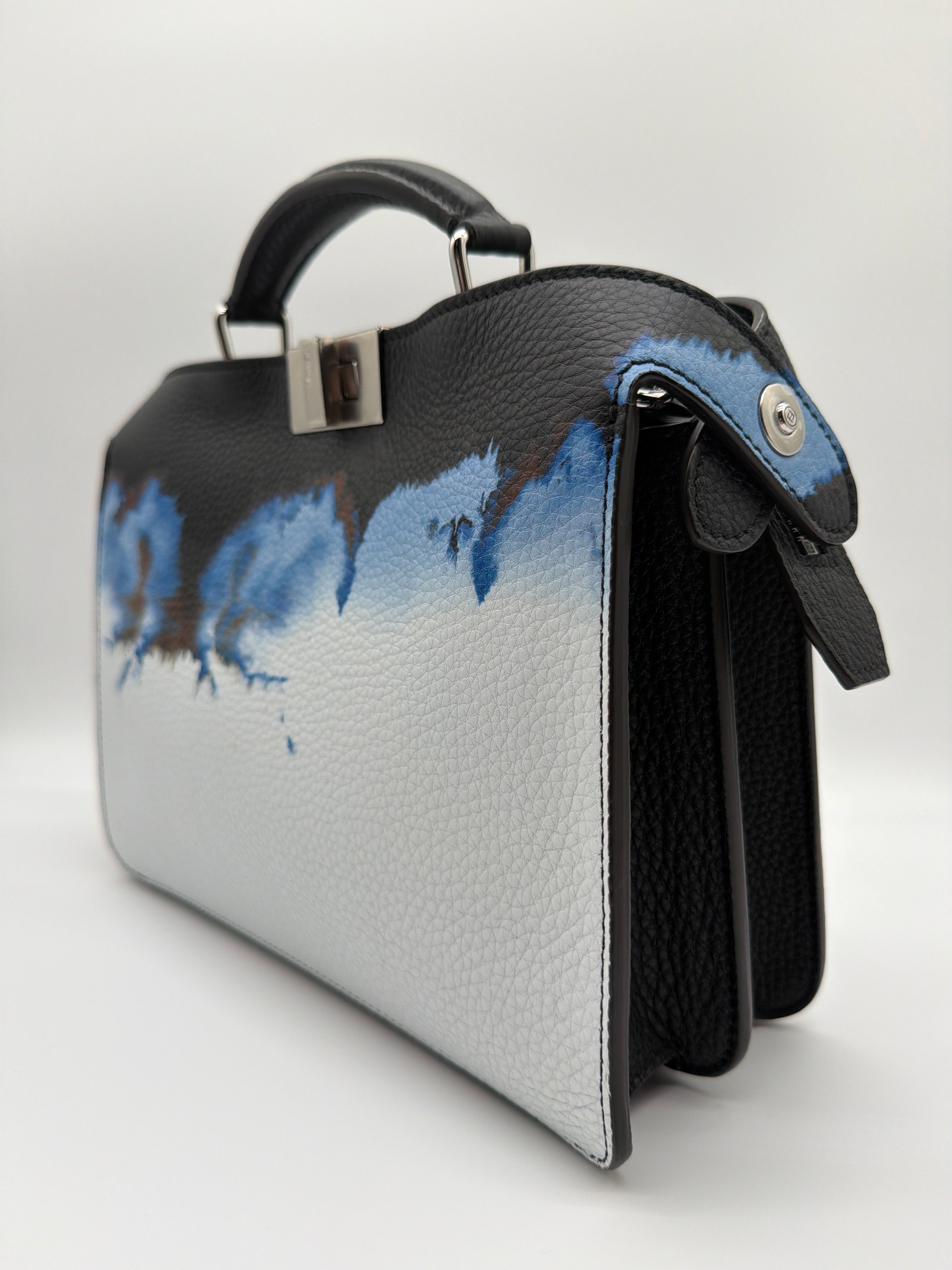 Fendi Black/Blue Cloud Graphic Leather Small Peekaboo Iseeu — image 2