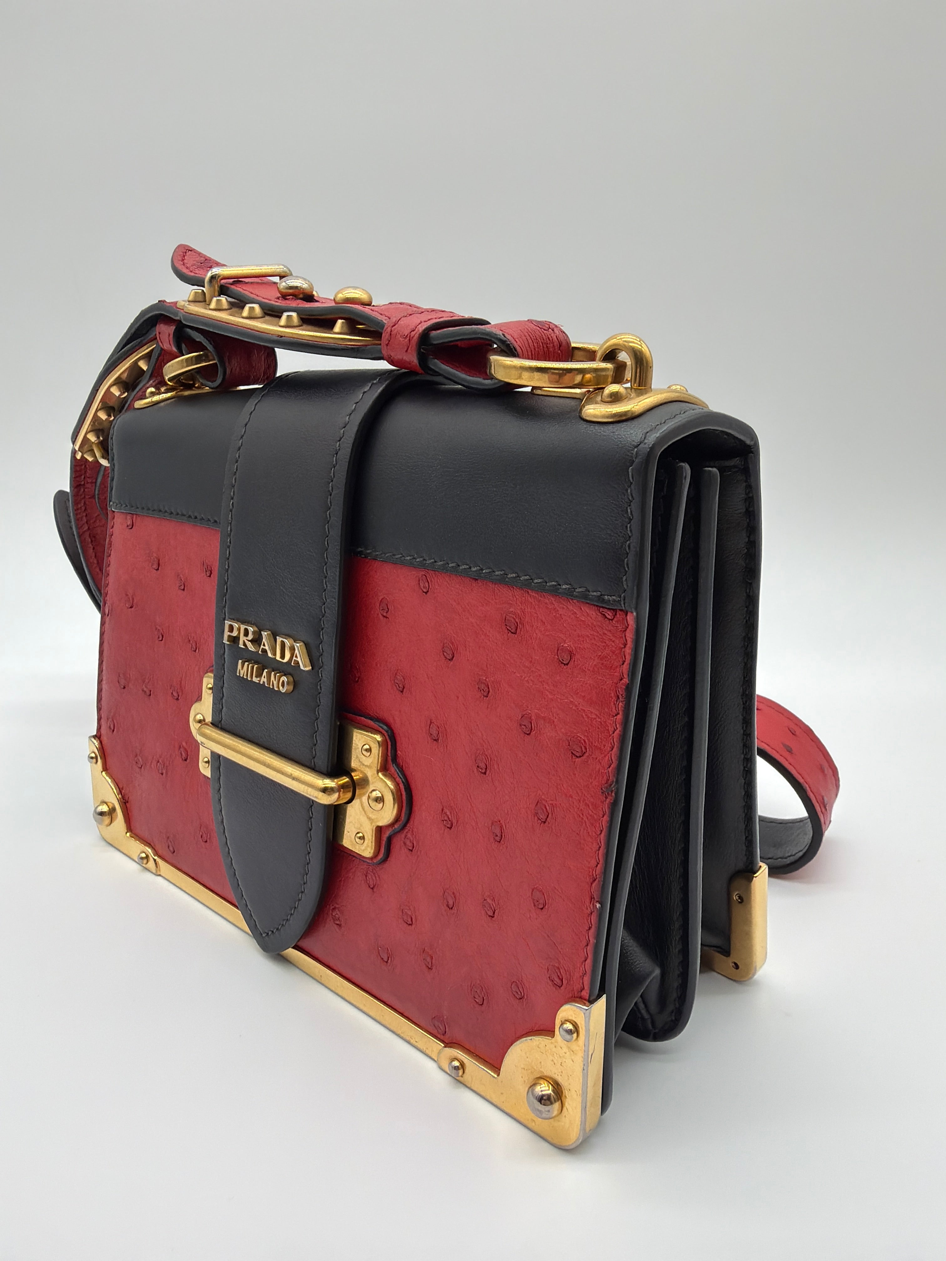 Prada City Calfskin Ostrich Cahier Bag in Fuoco and Black — image 2