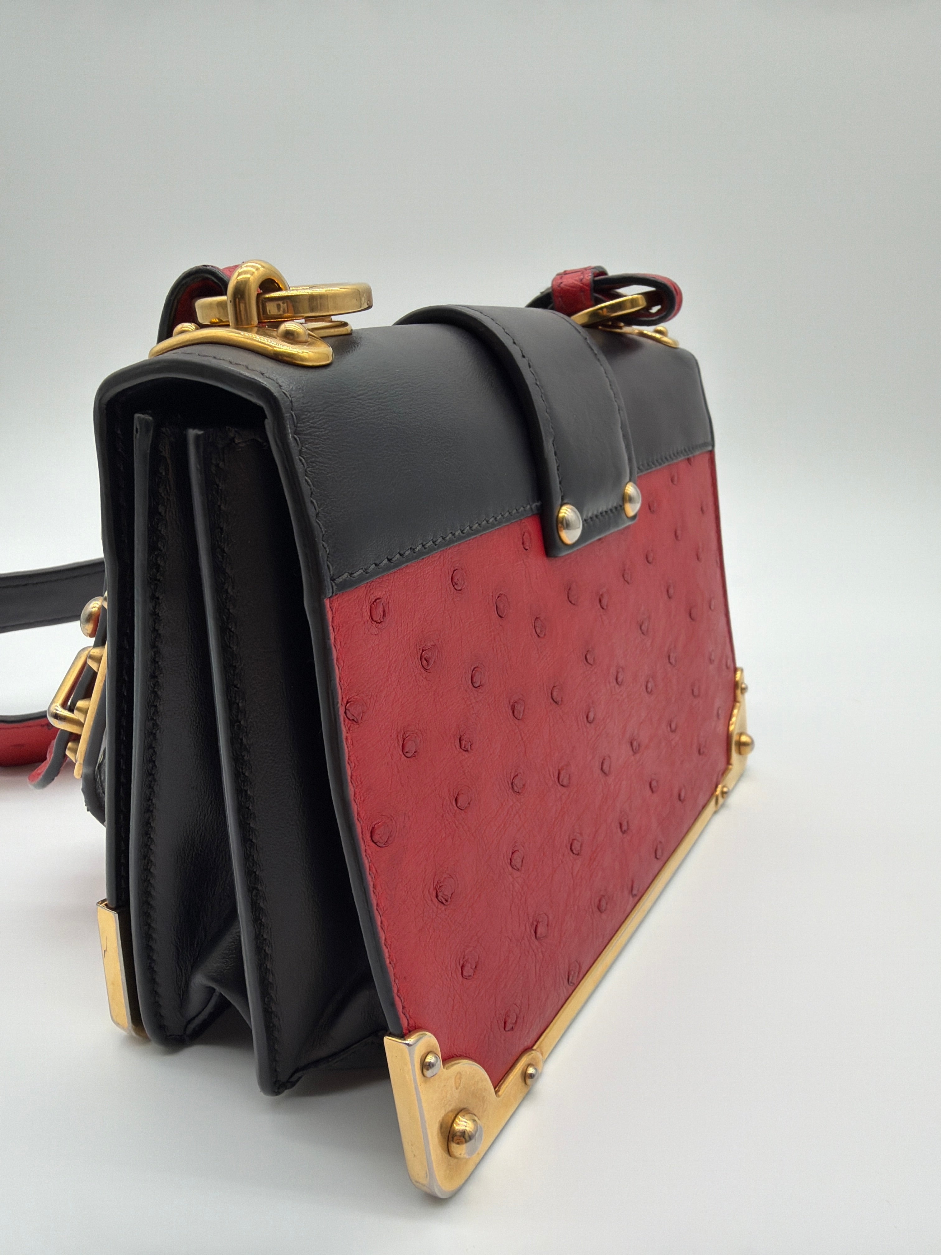Prada City Calfskin Ostrich Cahier Bag in Fuoco and Black — image 3