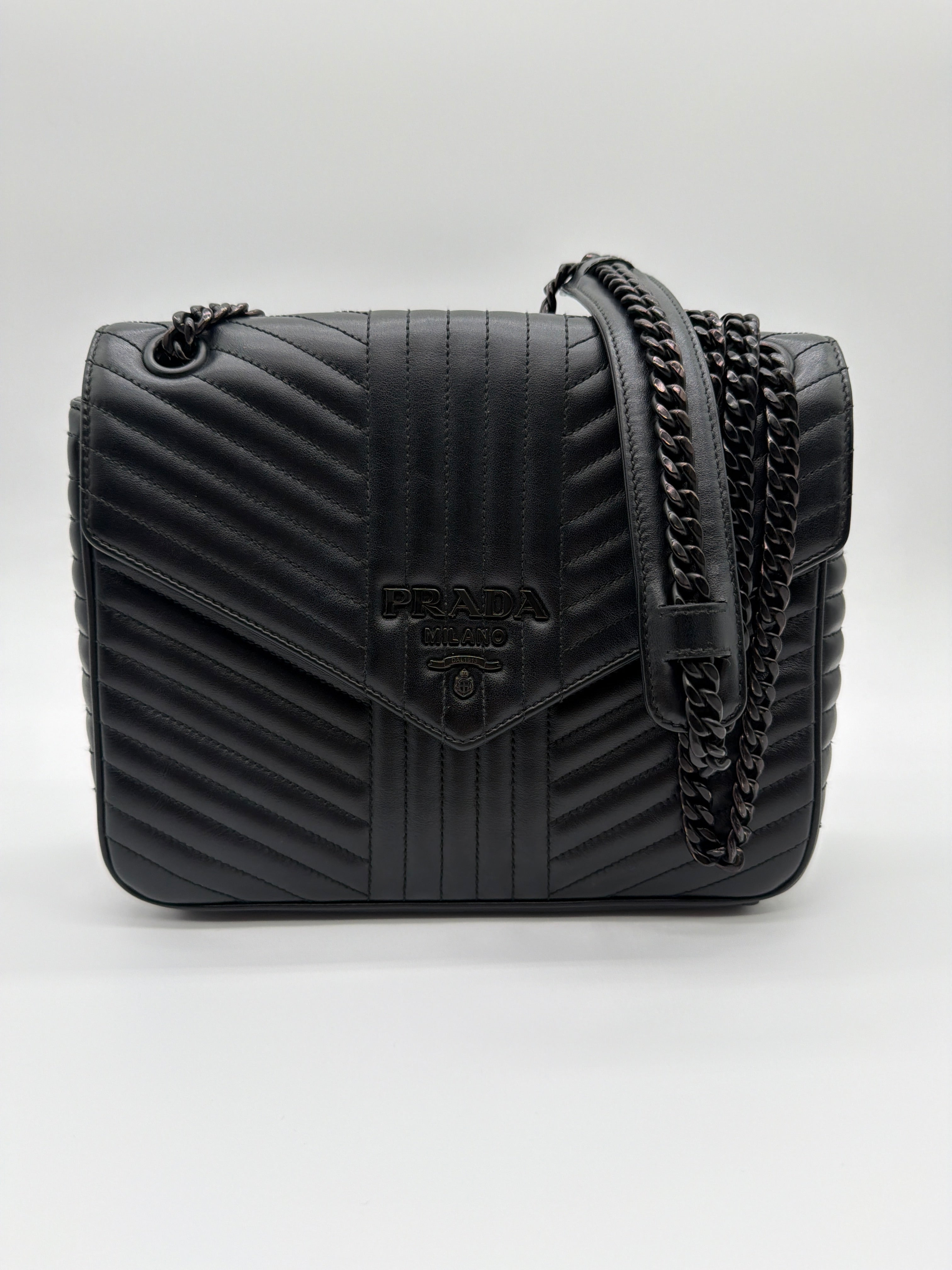 Prada Diagramme shoulder bag in black quilted leather — image 1
