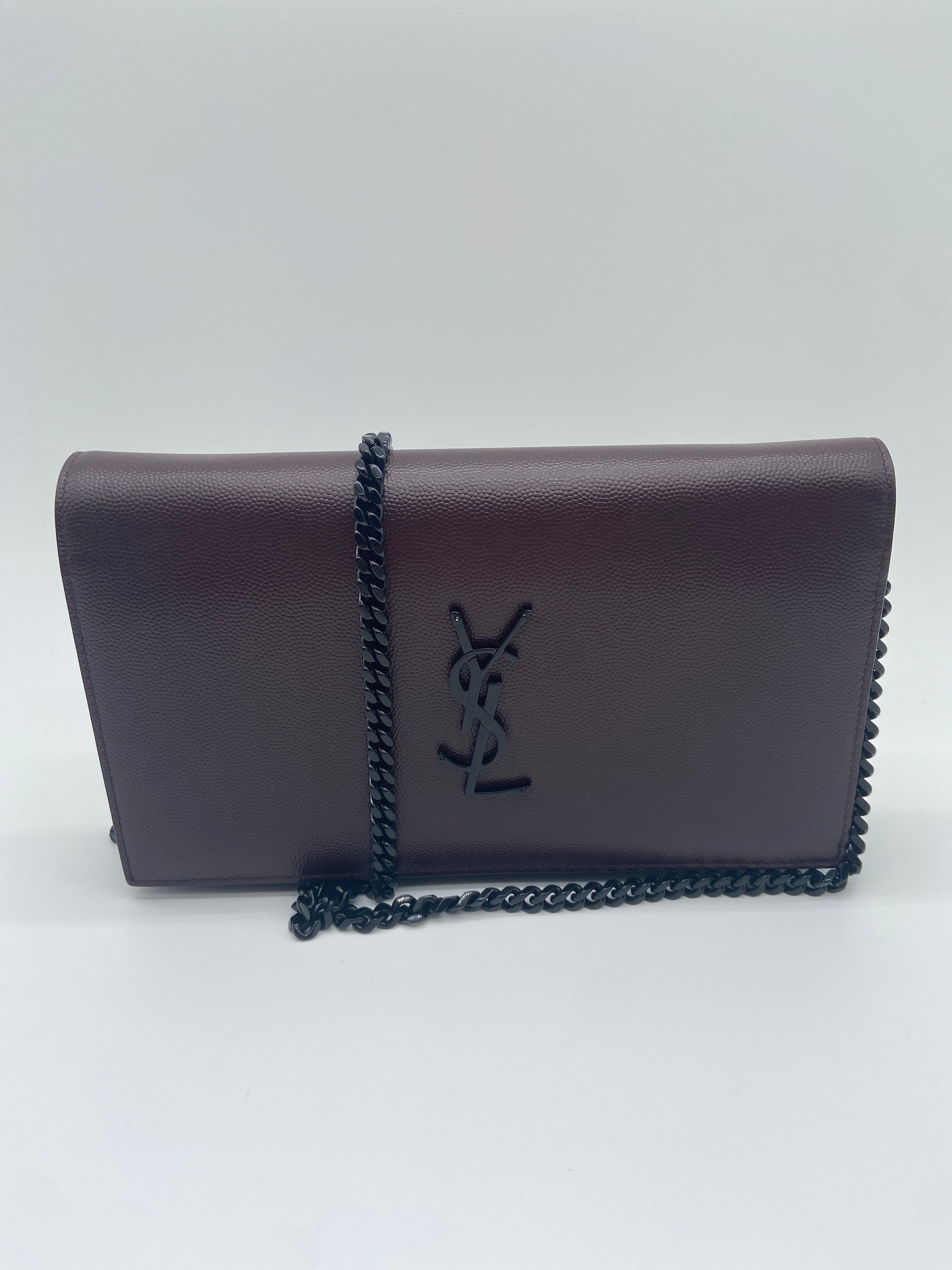 Saint Laurent Kate monogram bag in burgundy grain de poudre embossed leather — image 1