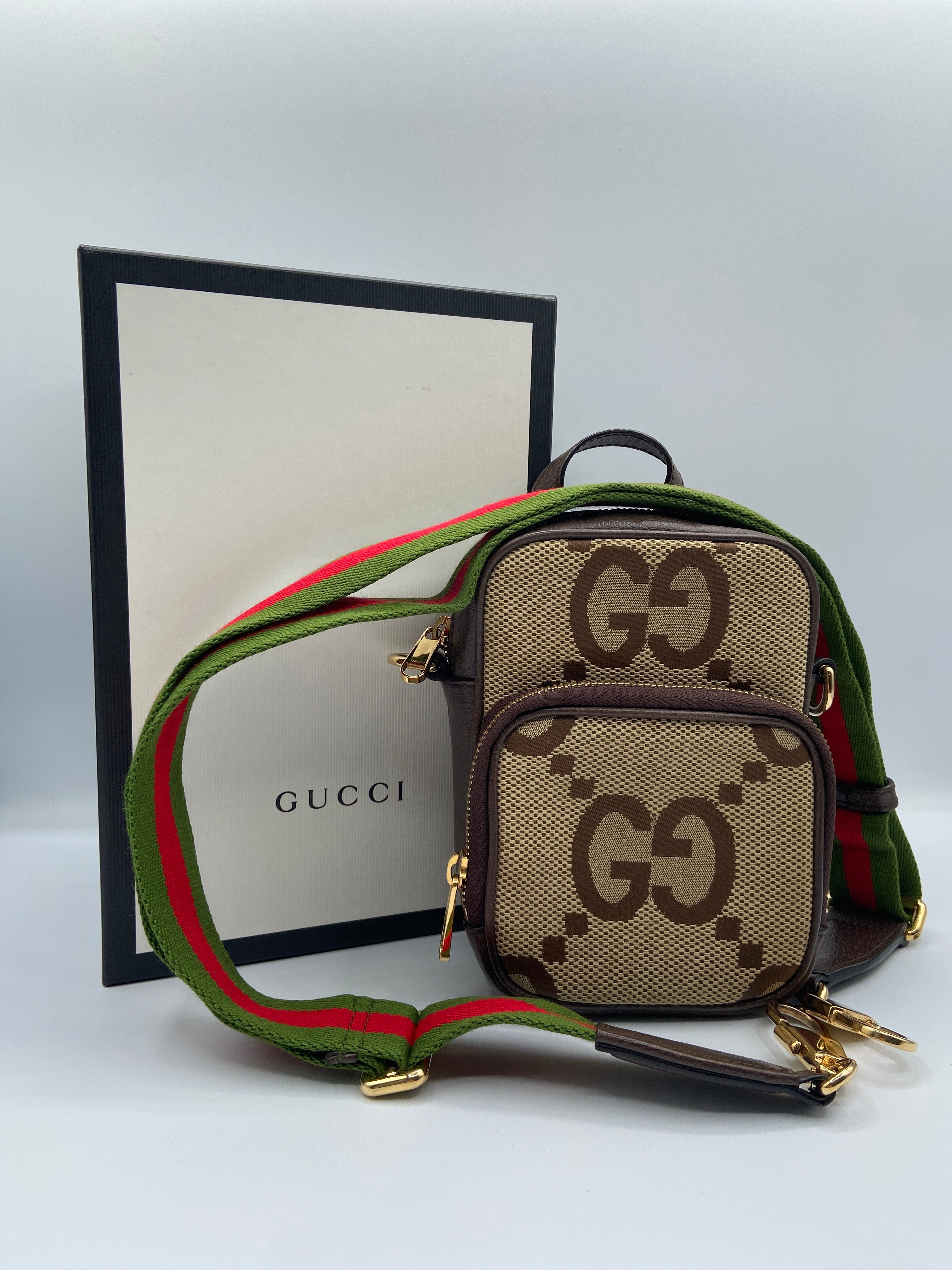Gucci GG Canvas Crossbody Bag – Brown with Web Strap