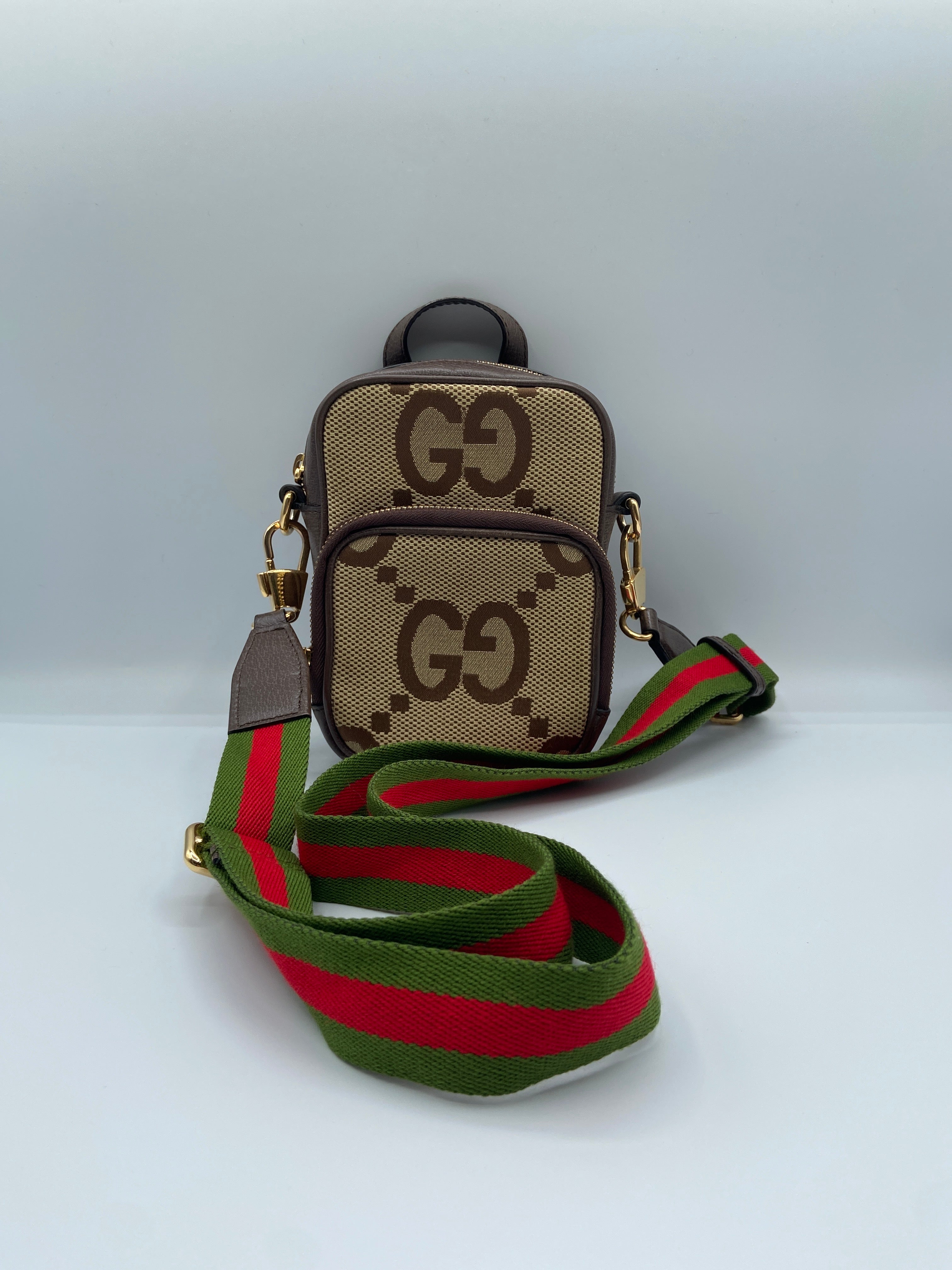 Gucci GG Canvas Crossbody Bag – Brown with Web Strap