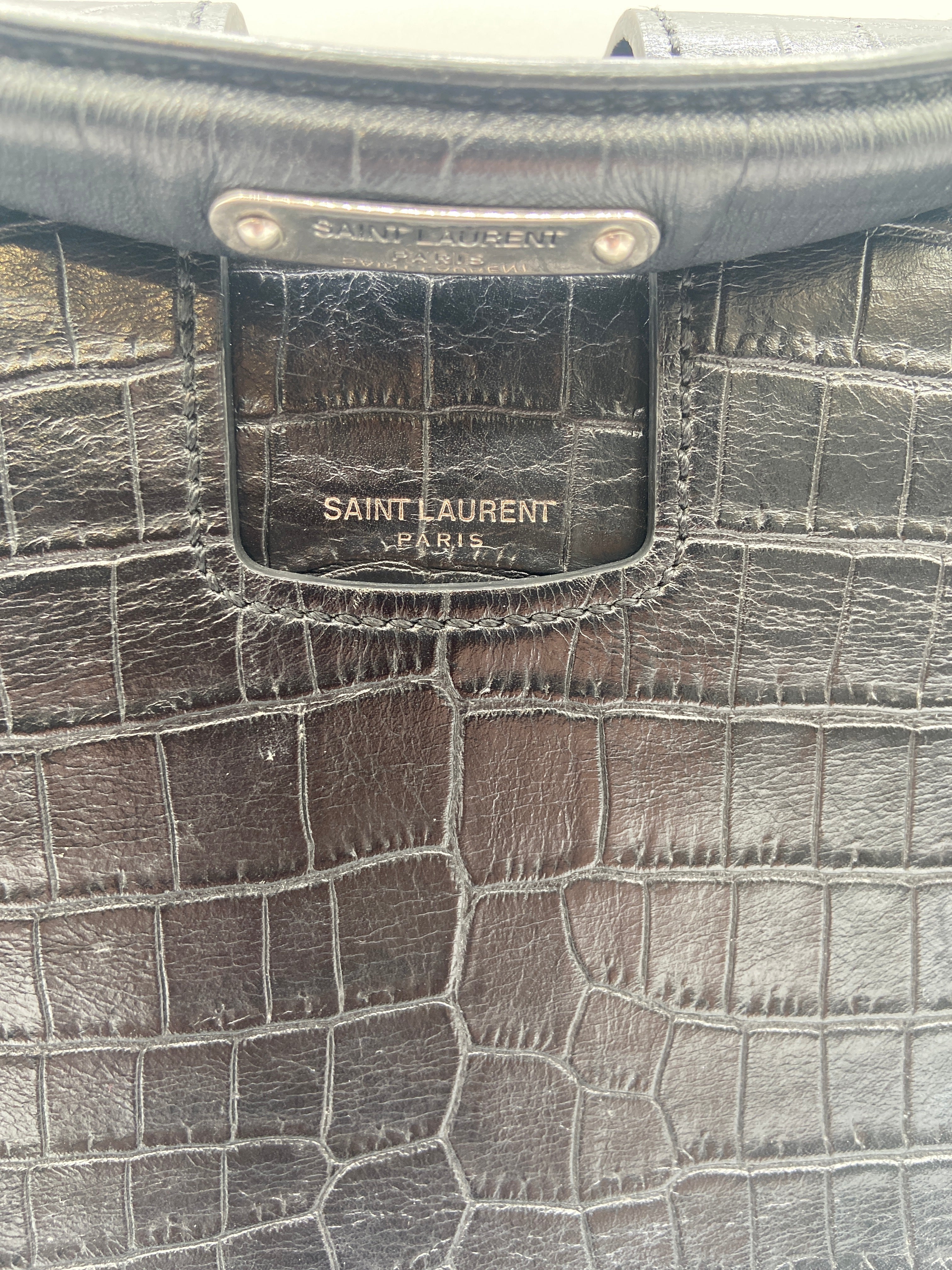 Saint Laurent Charlotte Messenger Bag – Black Crocodile-Embossed Leather