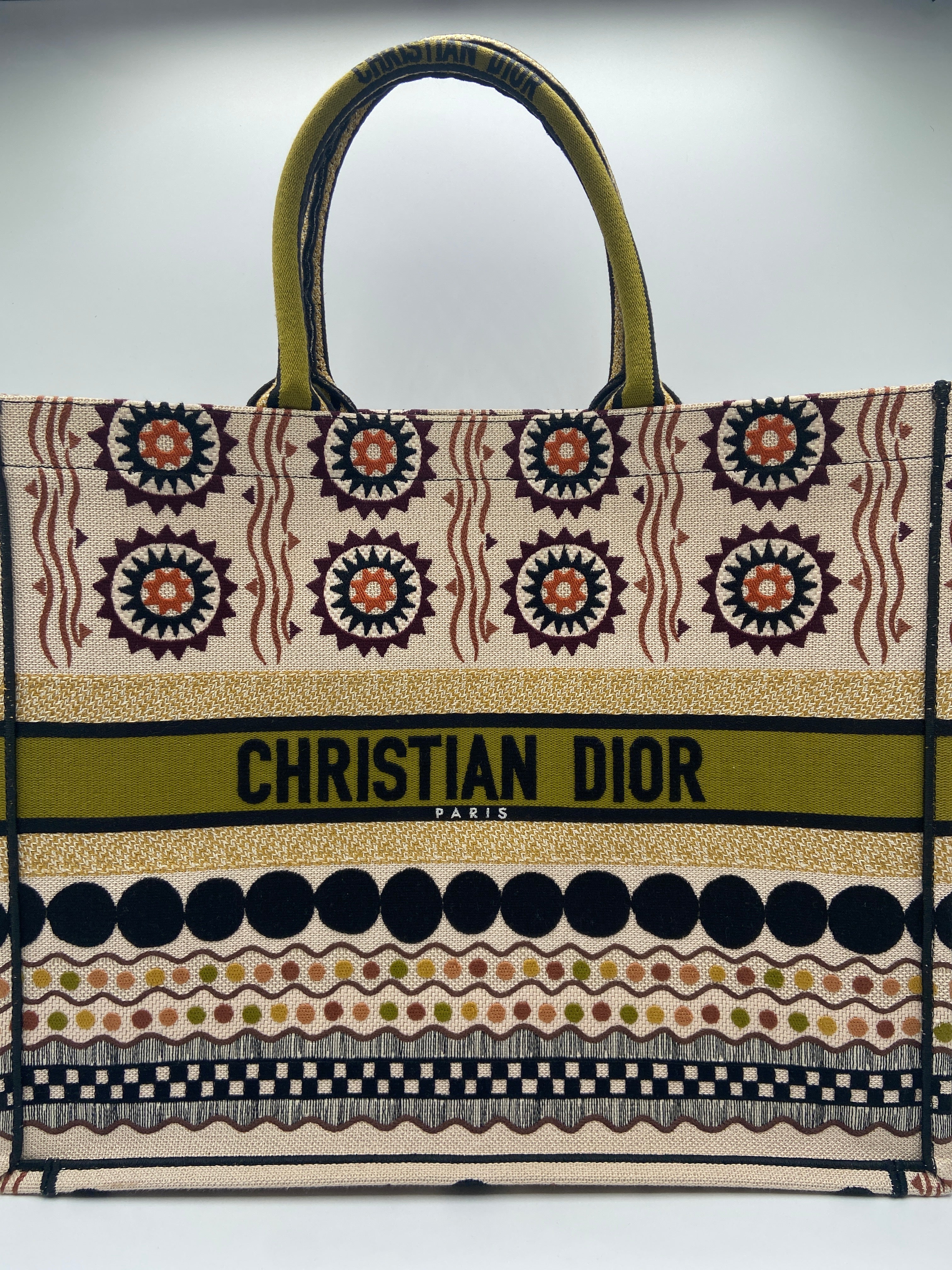 Christian Dior Book Tote – Embroidered Canvas, Multicolor Pattern