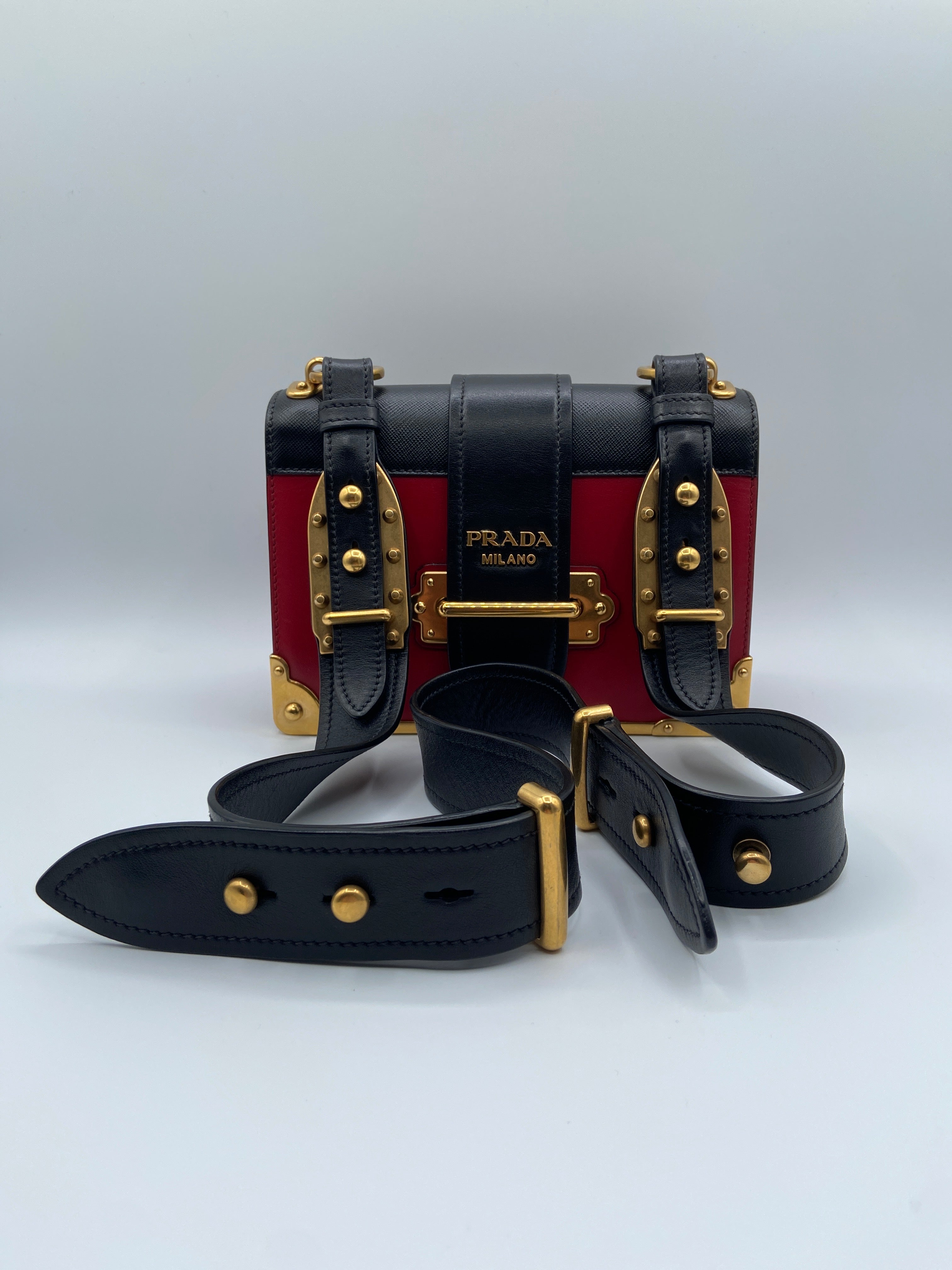Prada Cahier Shoulder Bag – Red & Black