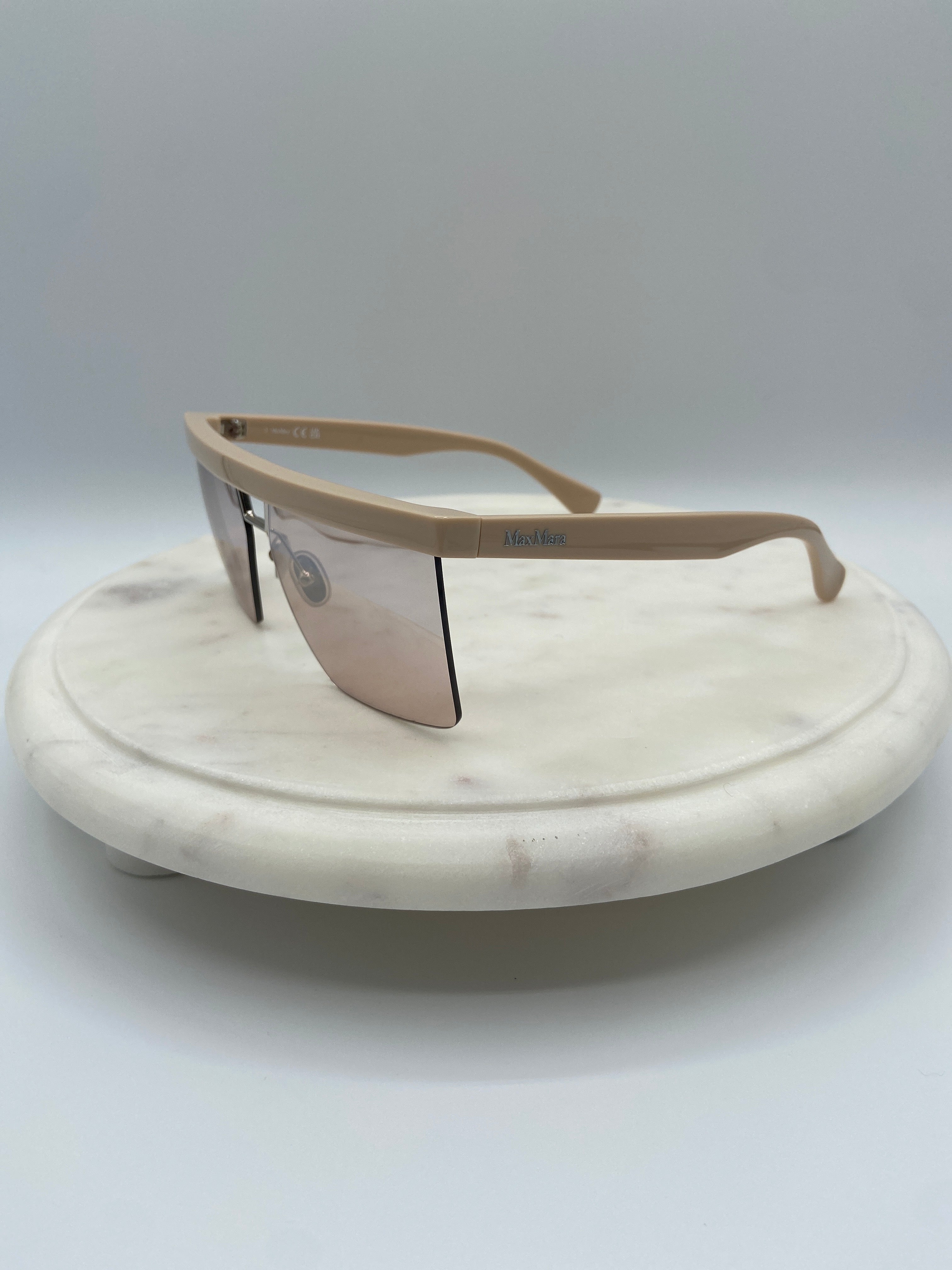 Max Mara Shield Sunglasses – Nude Frame with Rose-Tinted Lens