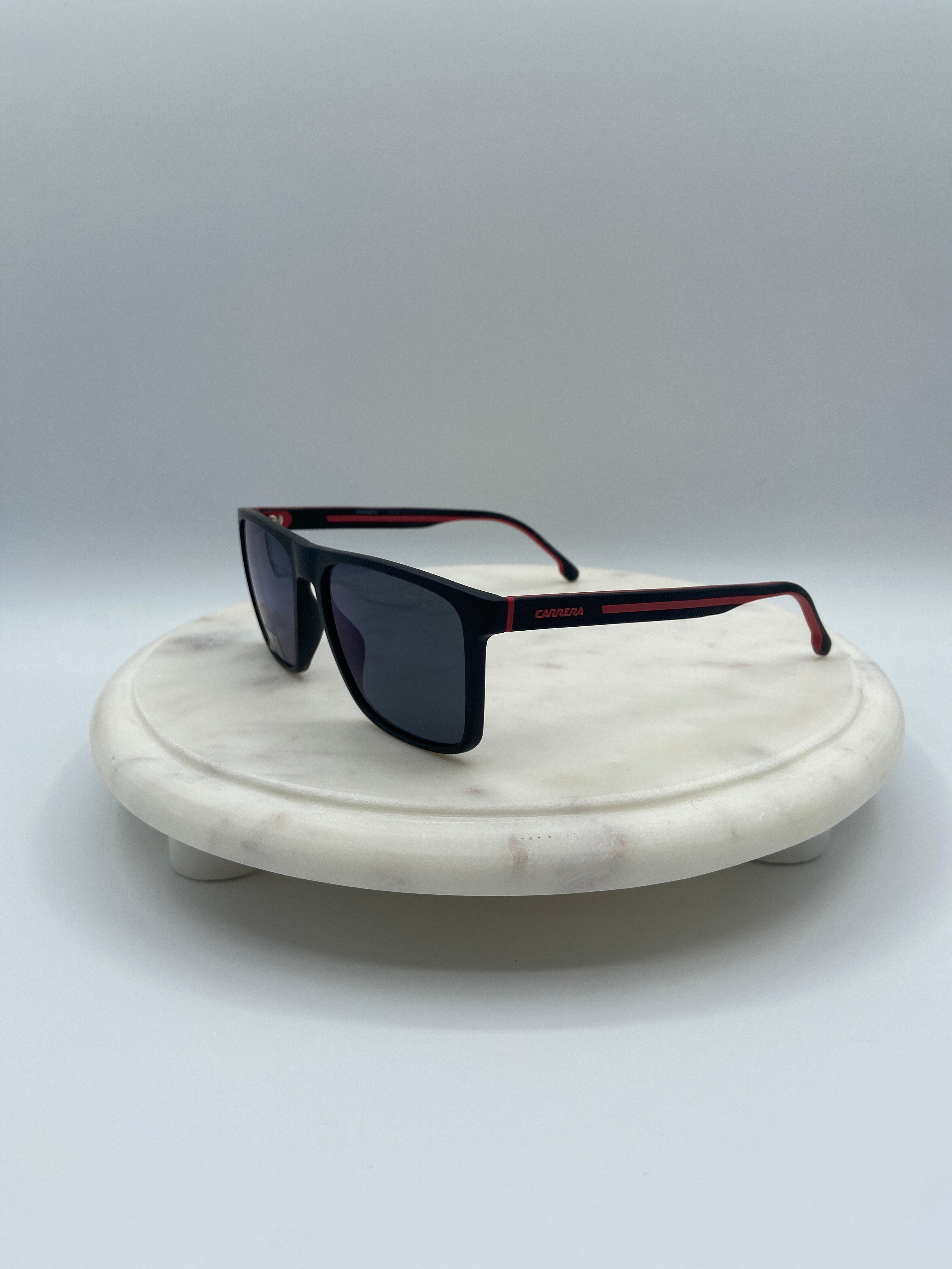 Carrera Sport Rectangular Sunglasses – Black Frame with Red Accents