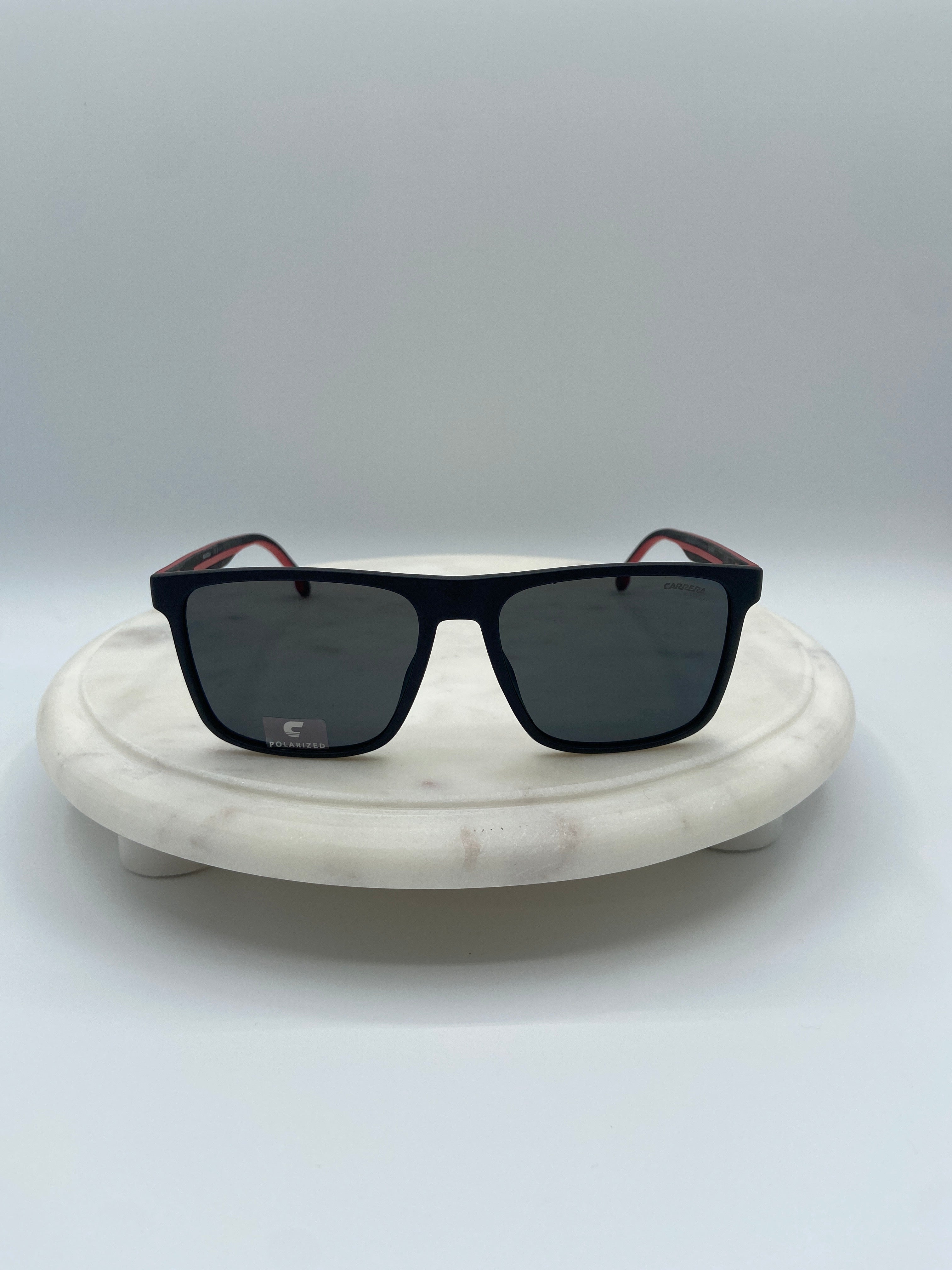 Carrera Sport Rectangular Sunglasses – Black Frame with Red Accents