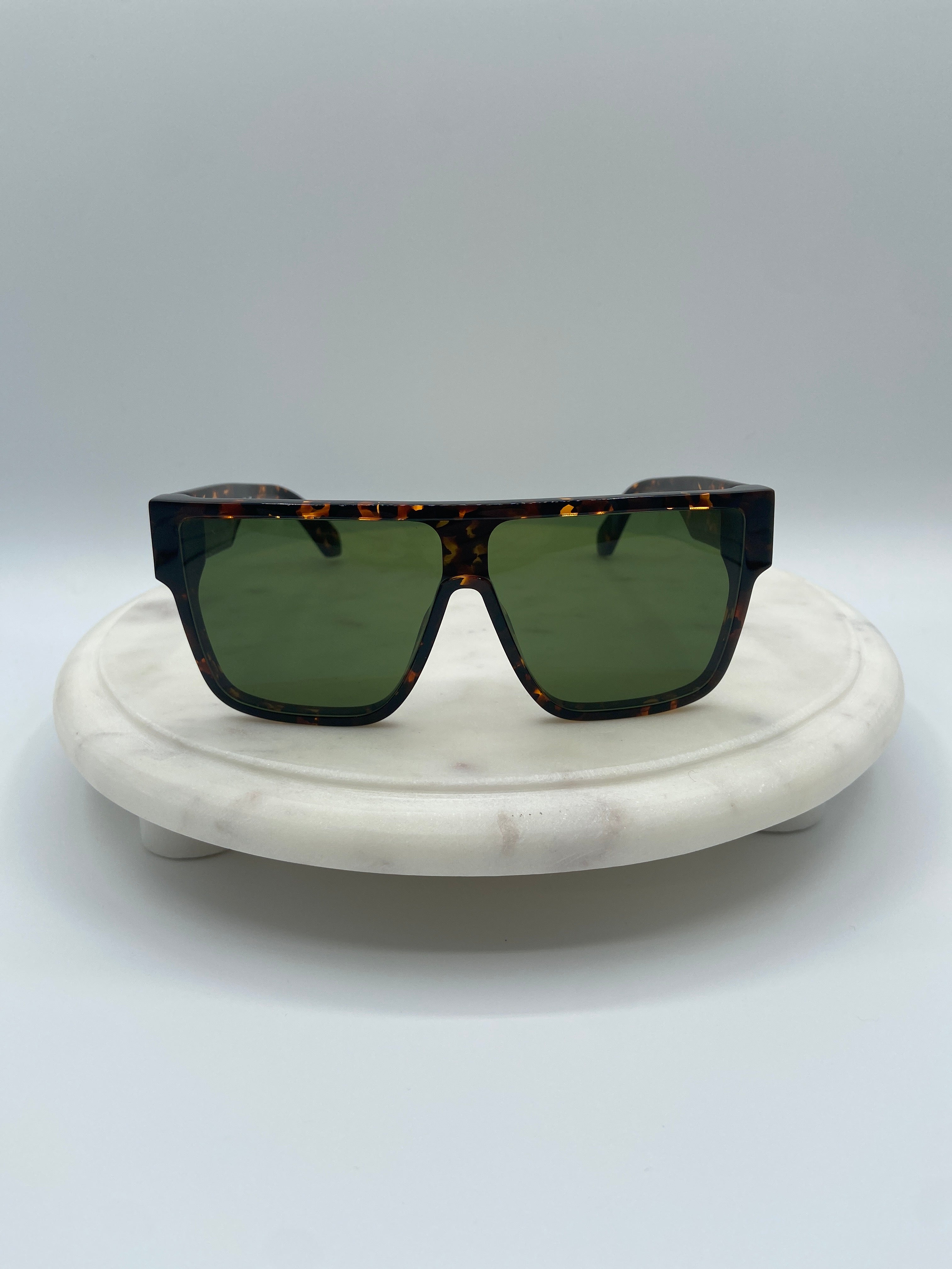 Off-White Tortoise Square Sunglasses – Green Lens