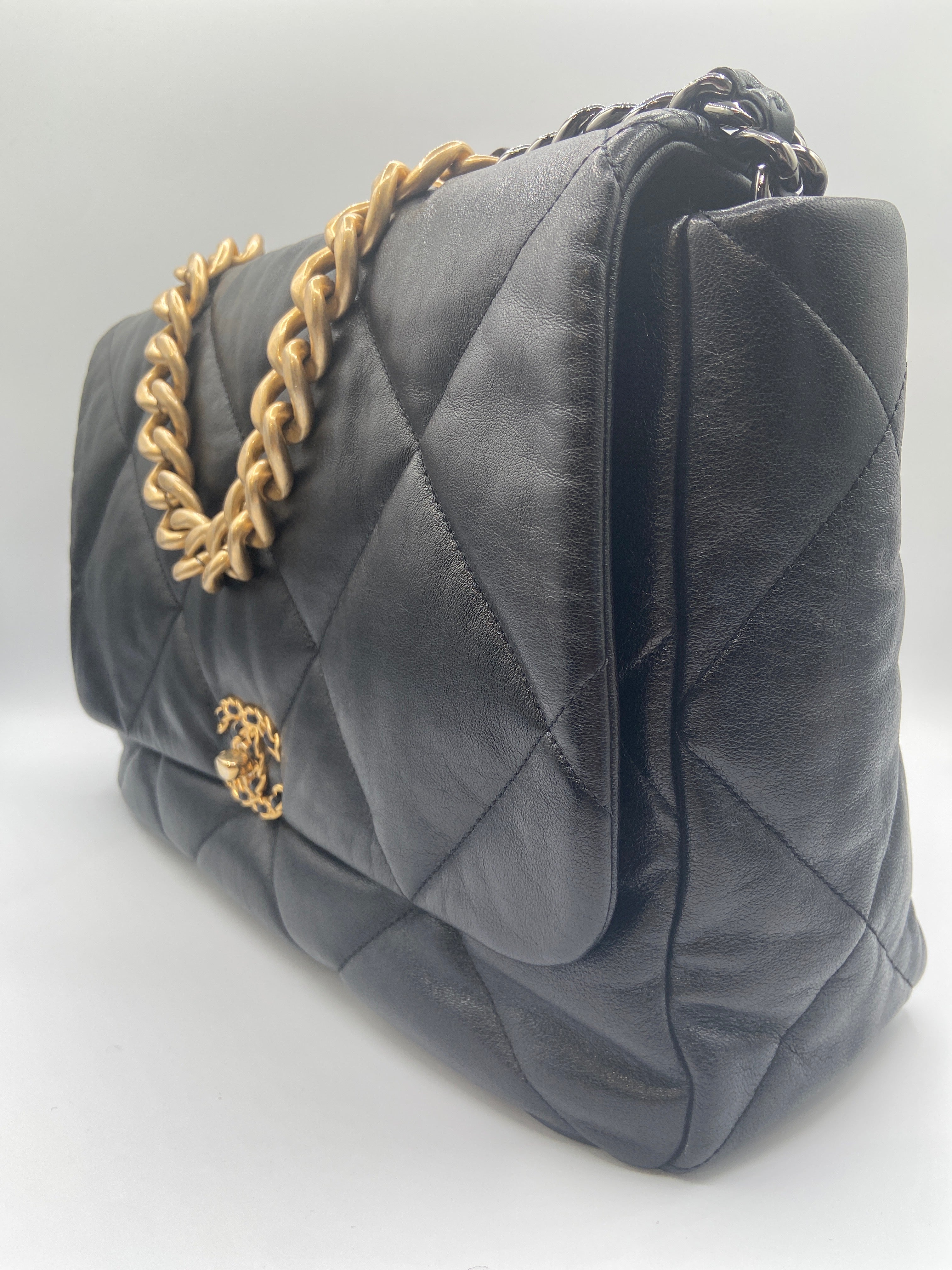 Chanel 19 Flap Bag in Black Quilted Lambskin with Mixed Chain Strap