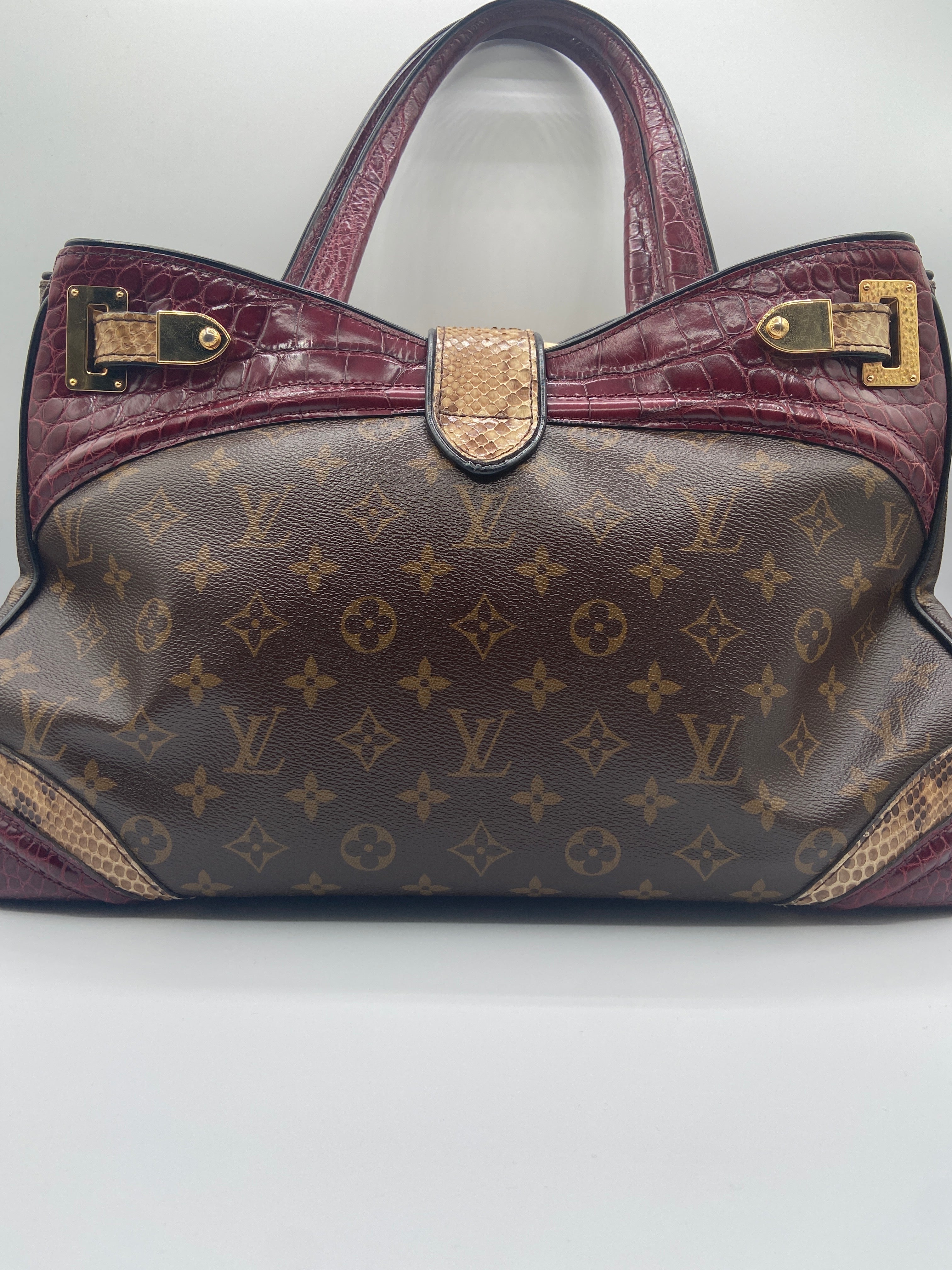 Pre-owned Louis Vuitton Limited Edition Monogram Canvas Satchel with Crocodile & Python Trim (Entrupy Certified)