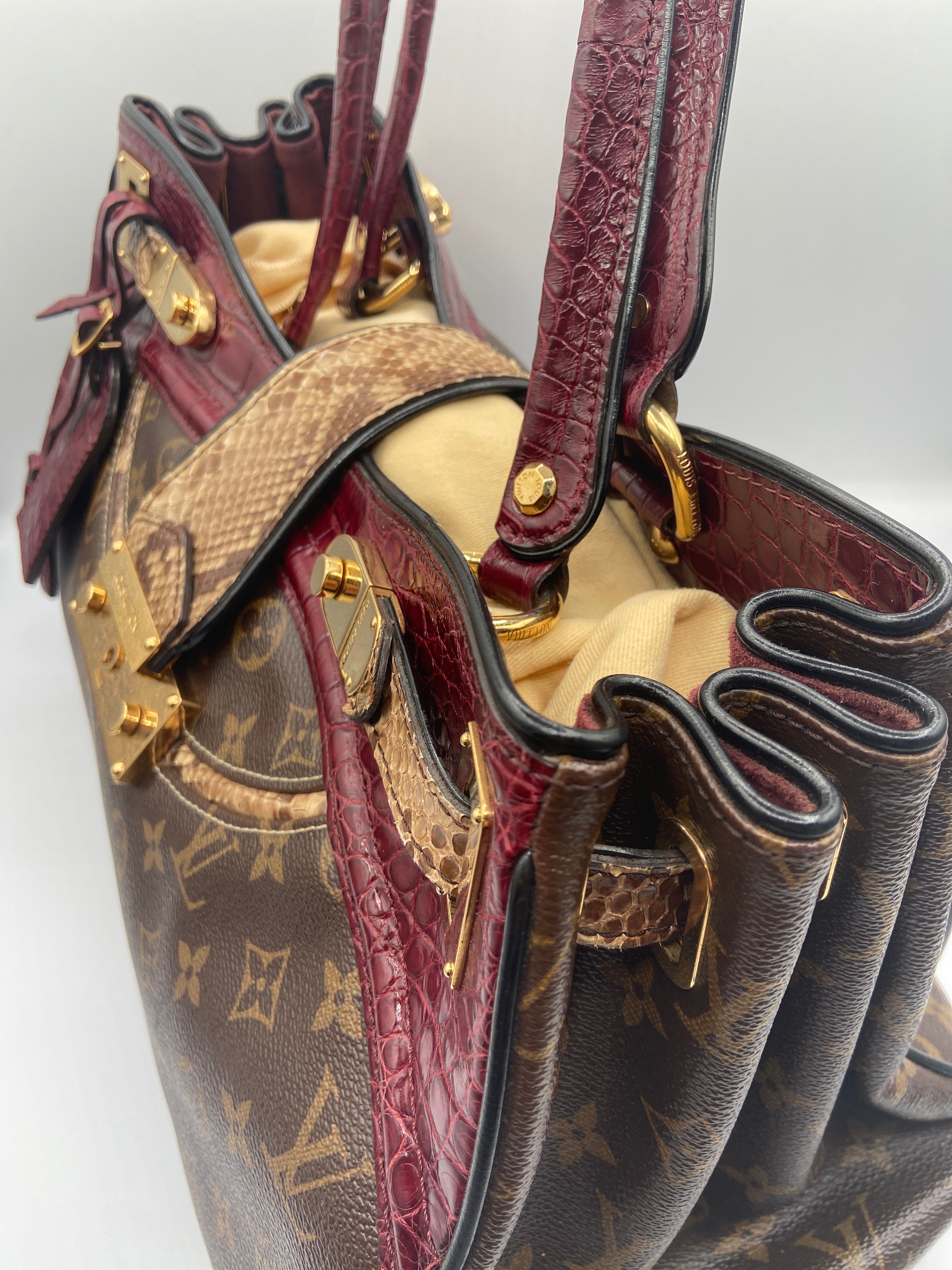 Pre-owned Louis Vuitton Limited Edition Monogram Canvas Satchel with Crocodile & Python Trim (Entrupy Certified)