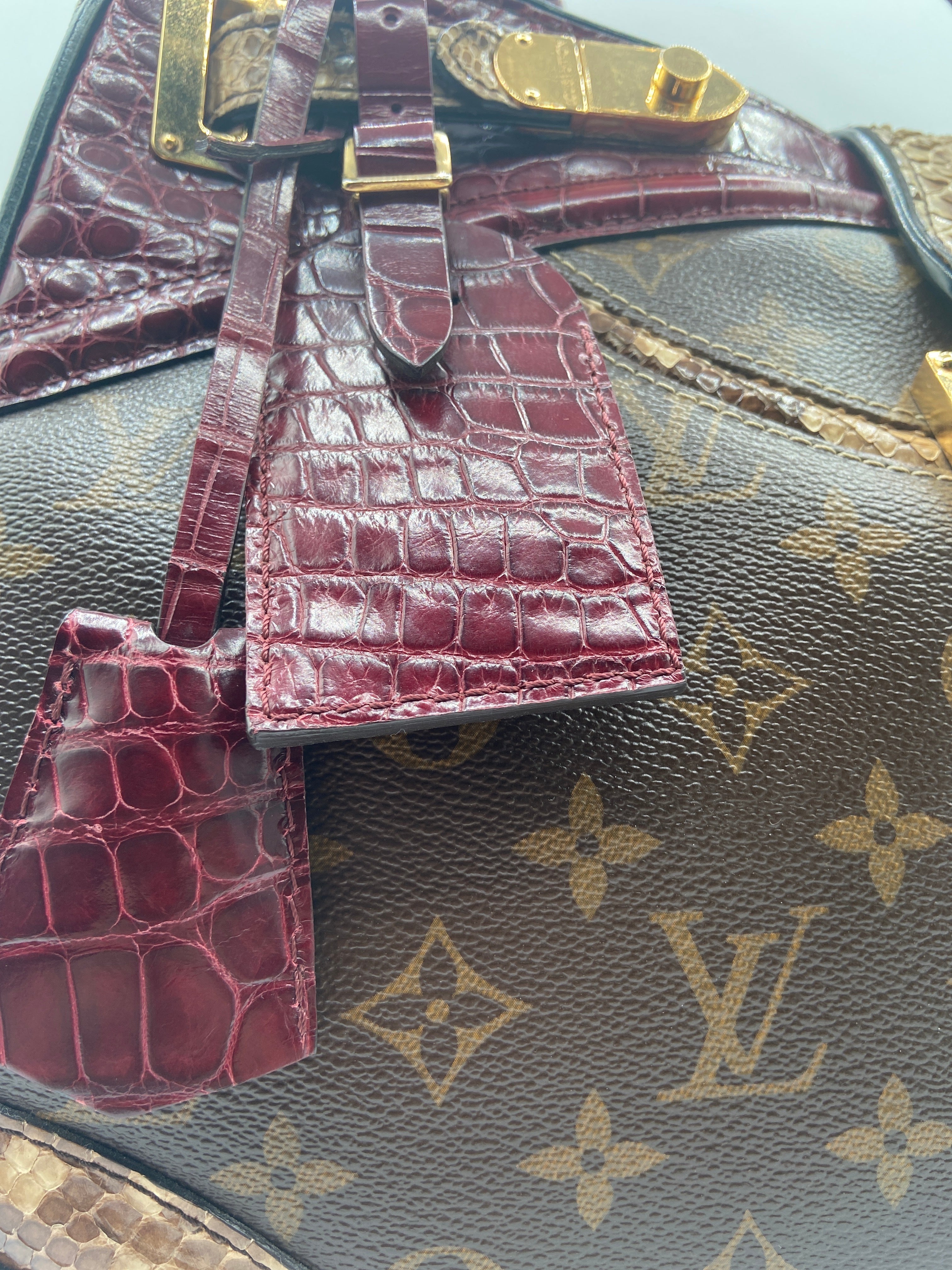Pre-owned Louis Vuitton Limited Edition Monogram Canvas Satchel with Crocodile & Python Trim (Entrupy Certified)