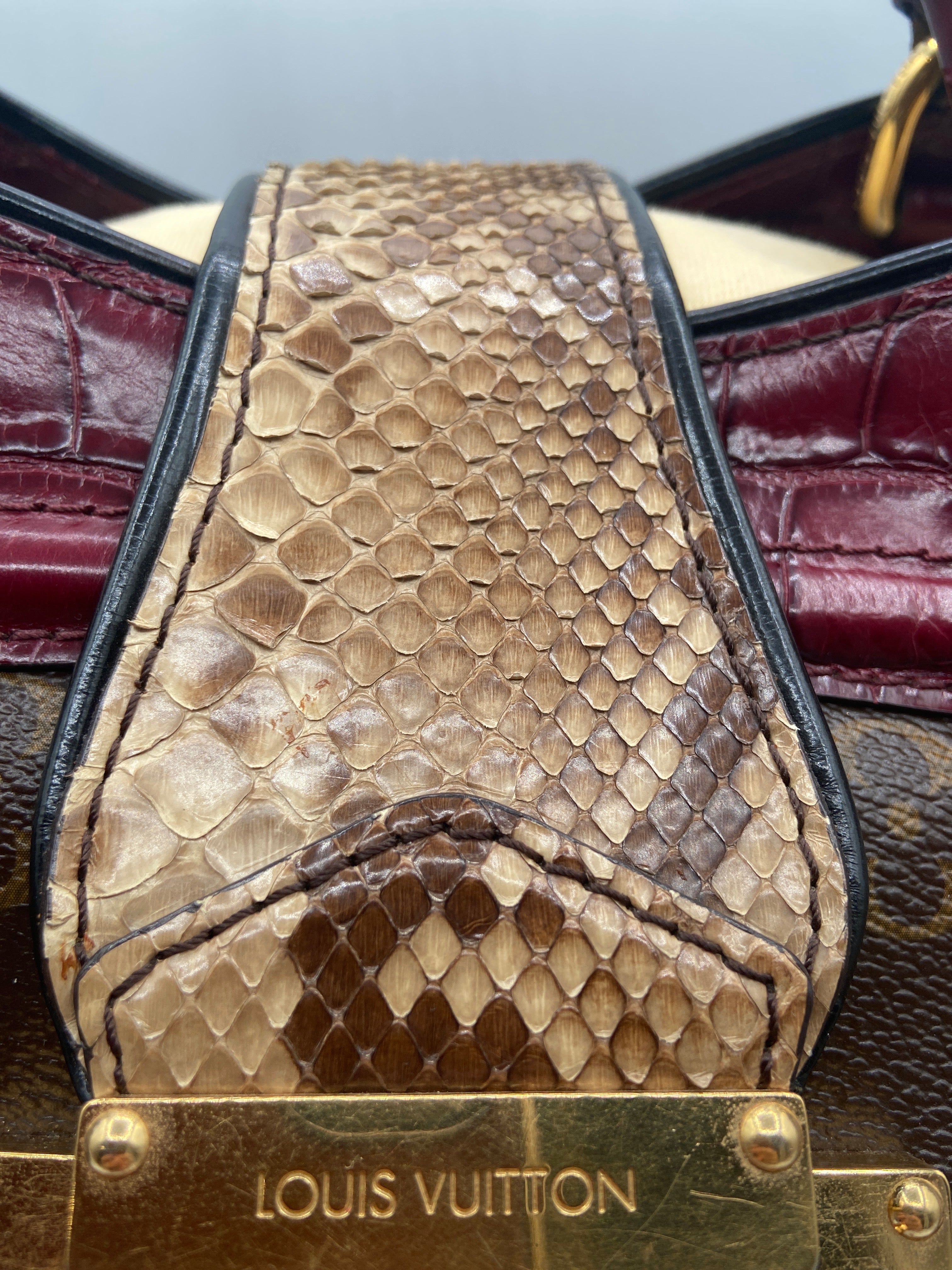 Pre-owned Louis Vuitton Limited Edition Monogram Canvas Satchel with Crocodile & Python Trim (Entrupy Certified)