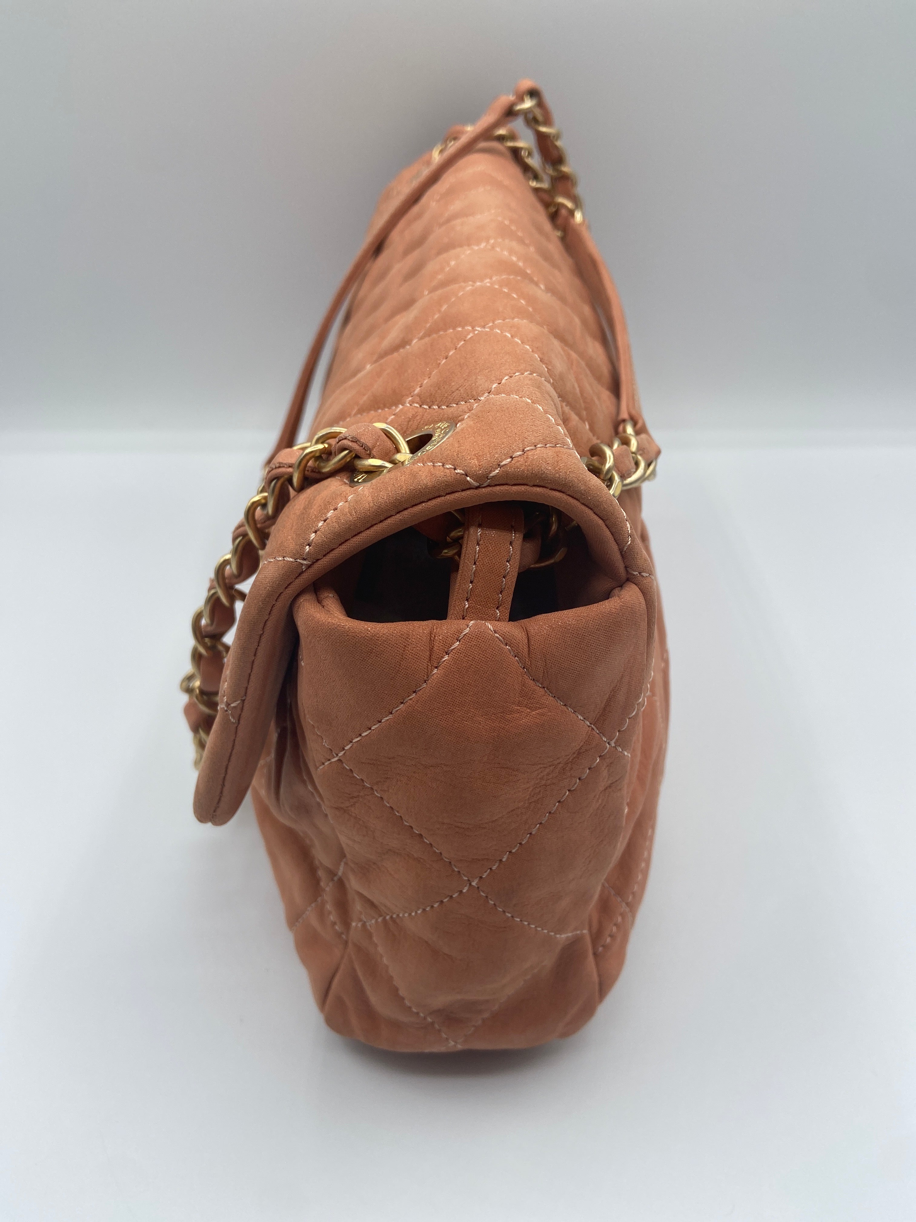 Pre-owned Chanel Classic Flap Bag in Camel Quilted Suede with Gold-Tone Hardware (Entrupy Certified)