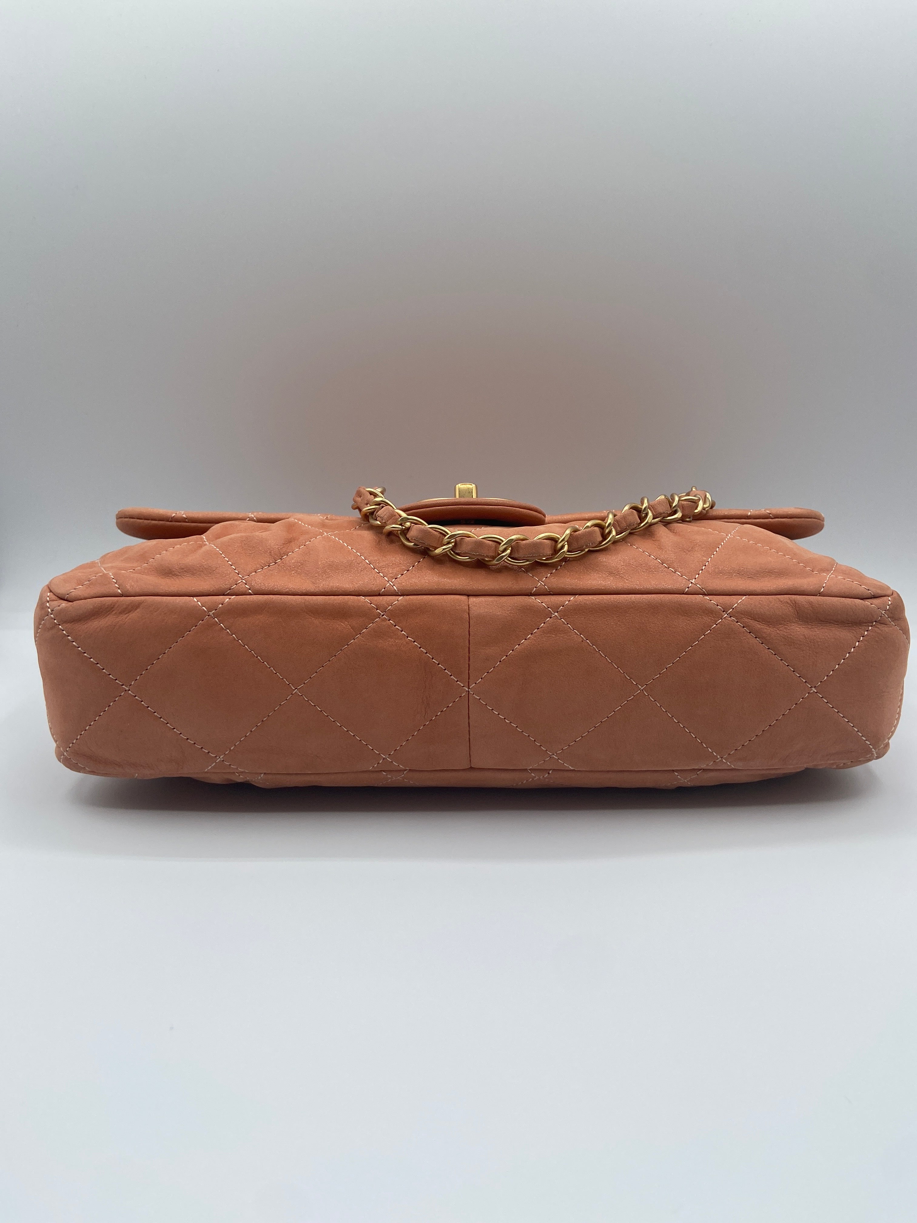 Pre-owned Chanel Classic Flap Bag in Camel Quilted Suede with Gold-Tone Hardware (Entrupy Certified)