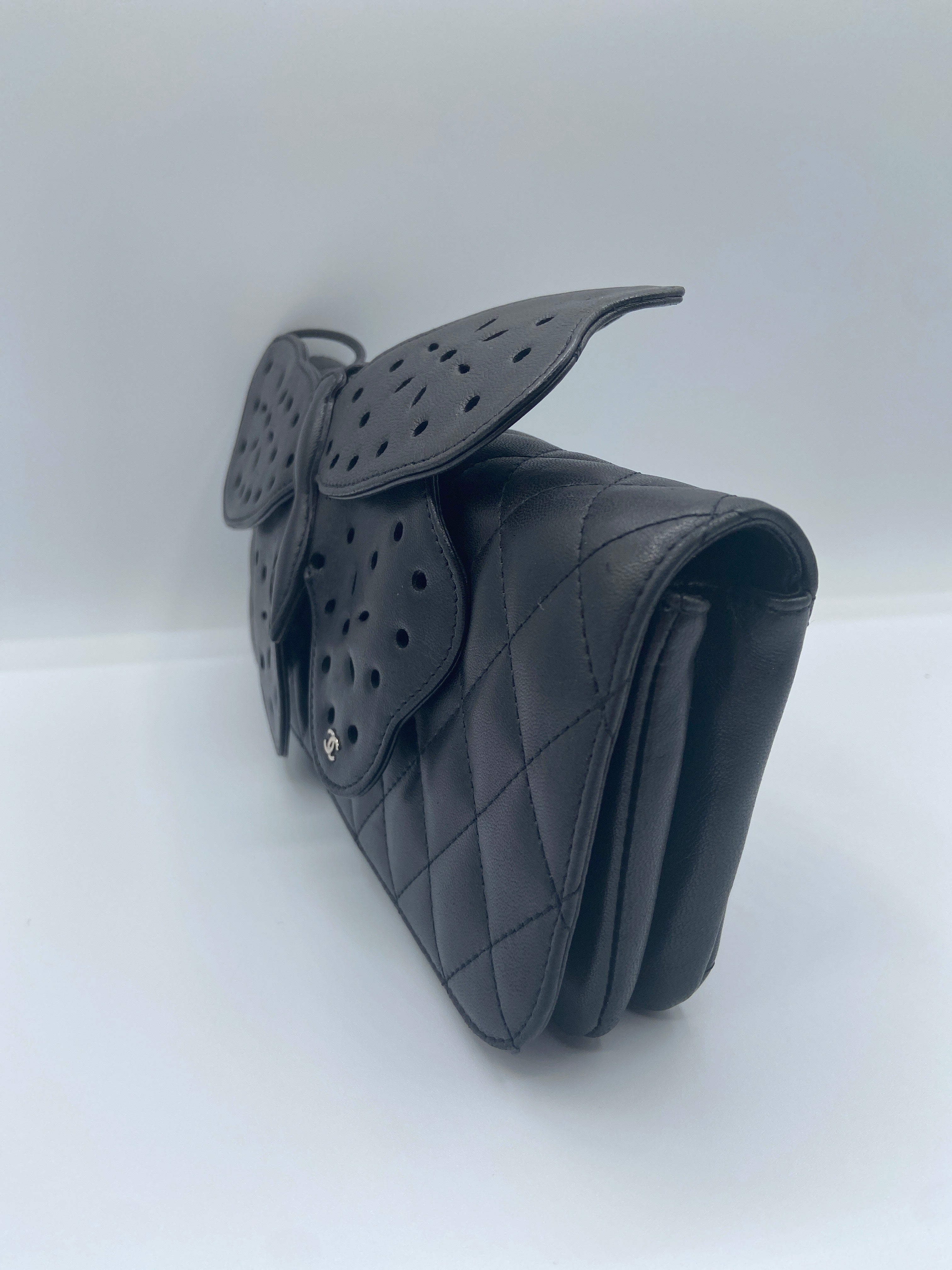 Pre-owned Chanel 2011 rare black lambskin butterfly clutch bag (Entrupy Certified)