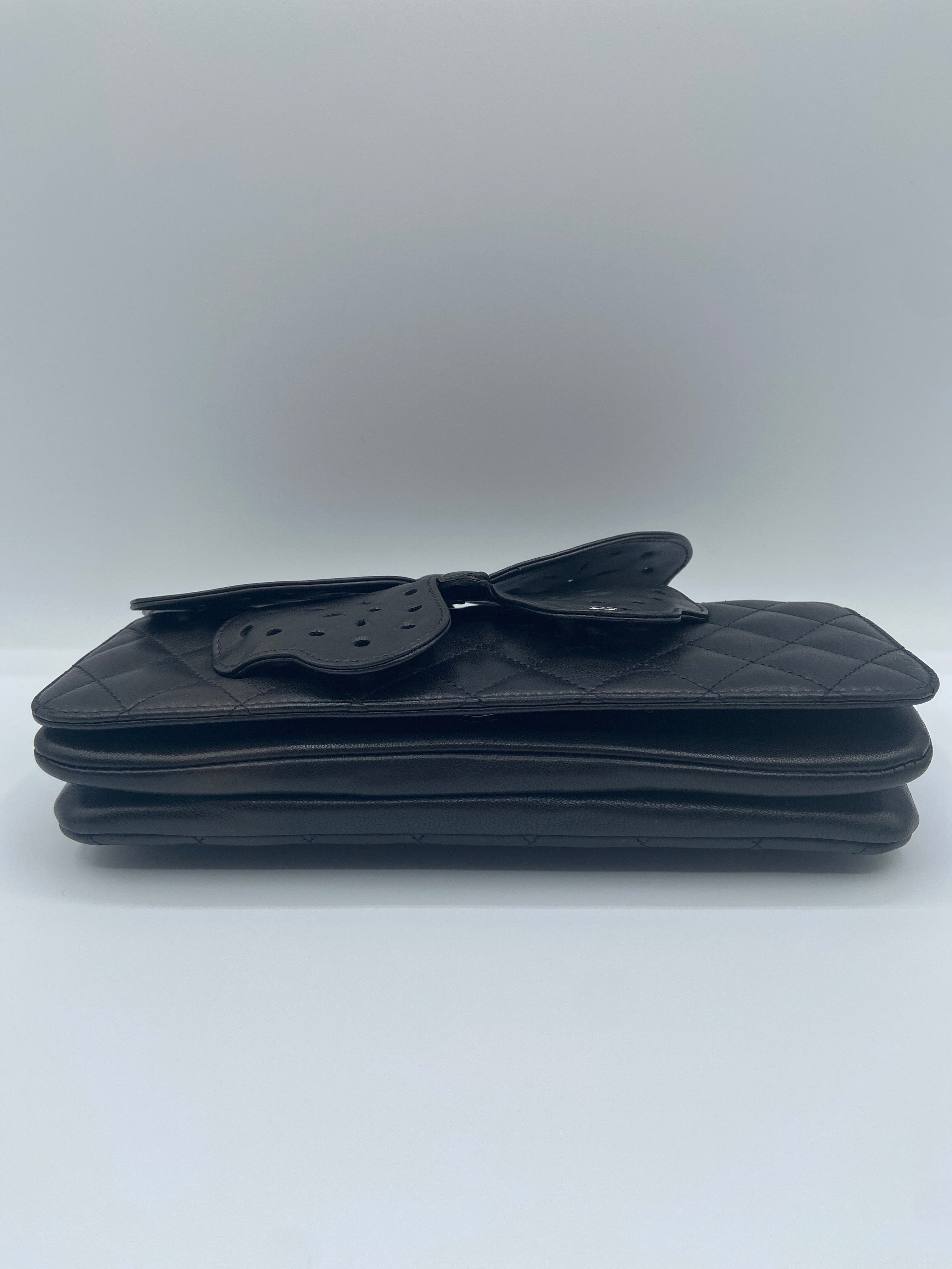 Pre-owned Chanel 2011 rare black lambskin butterfly clutch bag (Entrupy Certified)